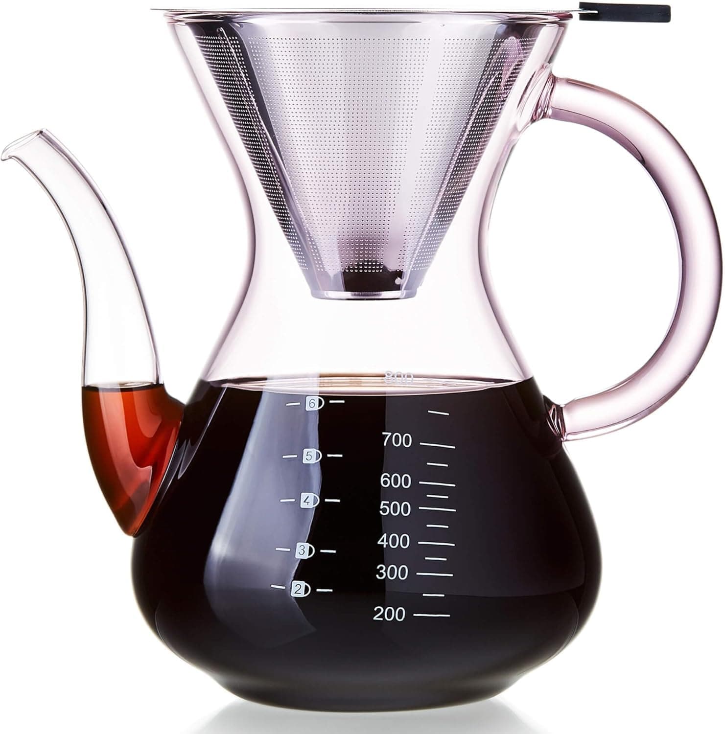Unbreakable - Pour Over Coffee Maker with Double Stainless Filter 34 fl oz, Thickened Heat-Resistant Borosilicate Glass Pour Over Coffee Dripper, Stovetop Safe