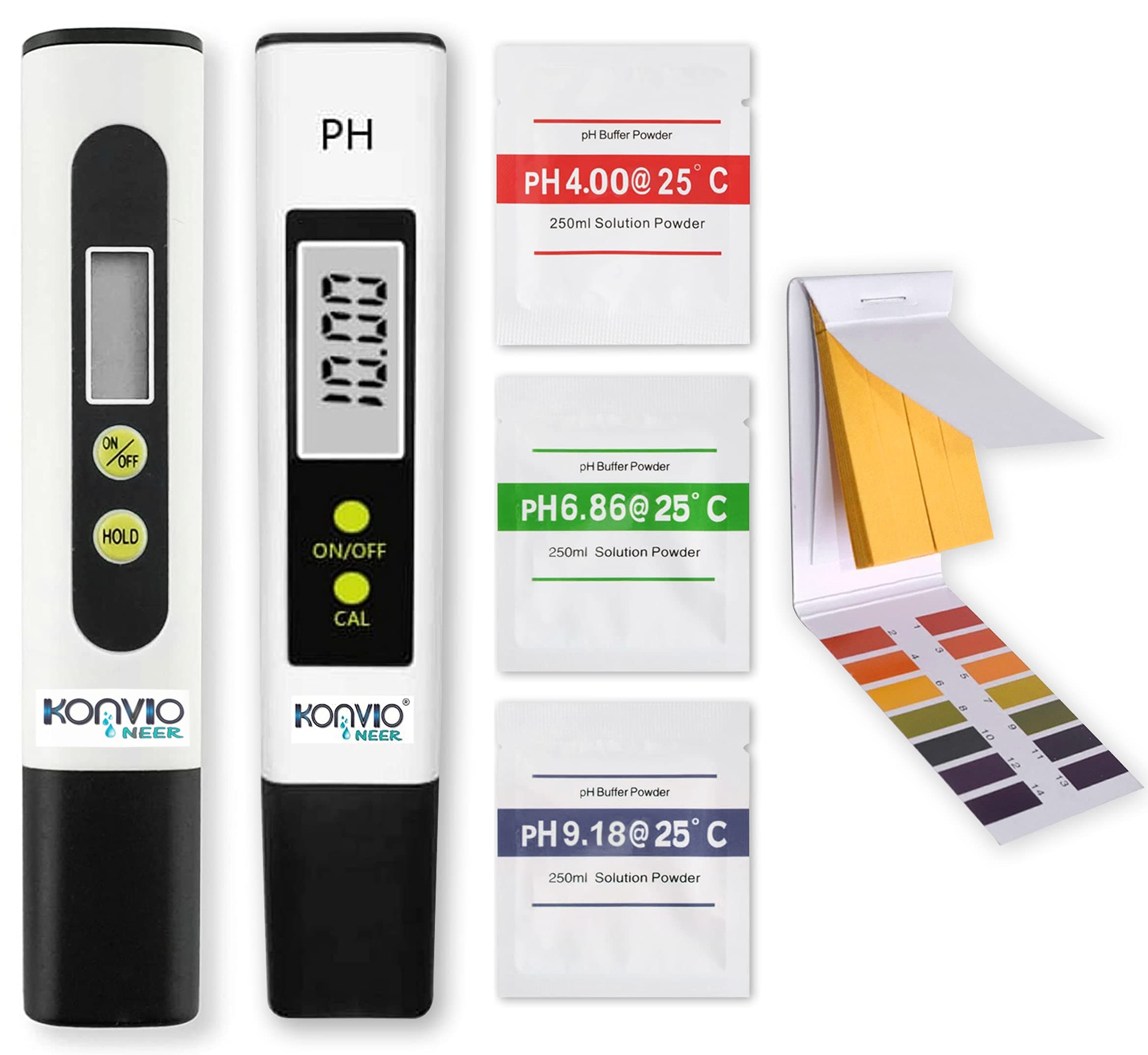 KONVIO NEER Total Ph Meter,TDS Meter and Ph Strip Combo, Full Water Testing Kit with Buffer Powder