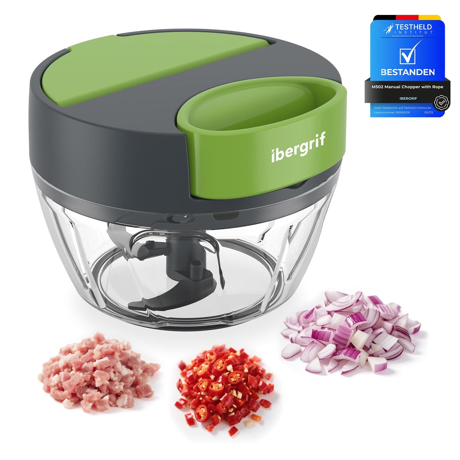 M502 Manual Food Chopper, Multi-Functional Hand Chopper with Feeding Port, BPA Free, Onion Cutter for Vegetables, Meat, Baby Supplement Food