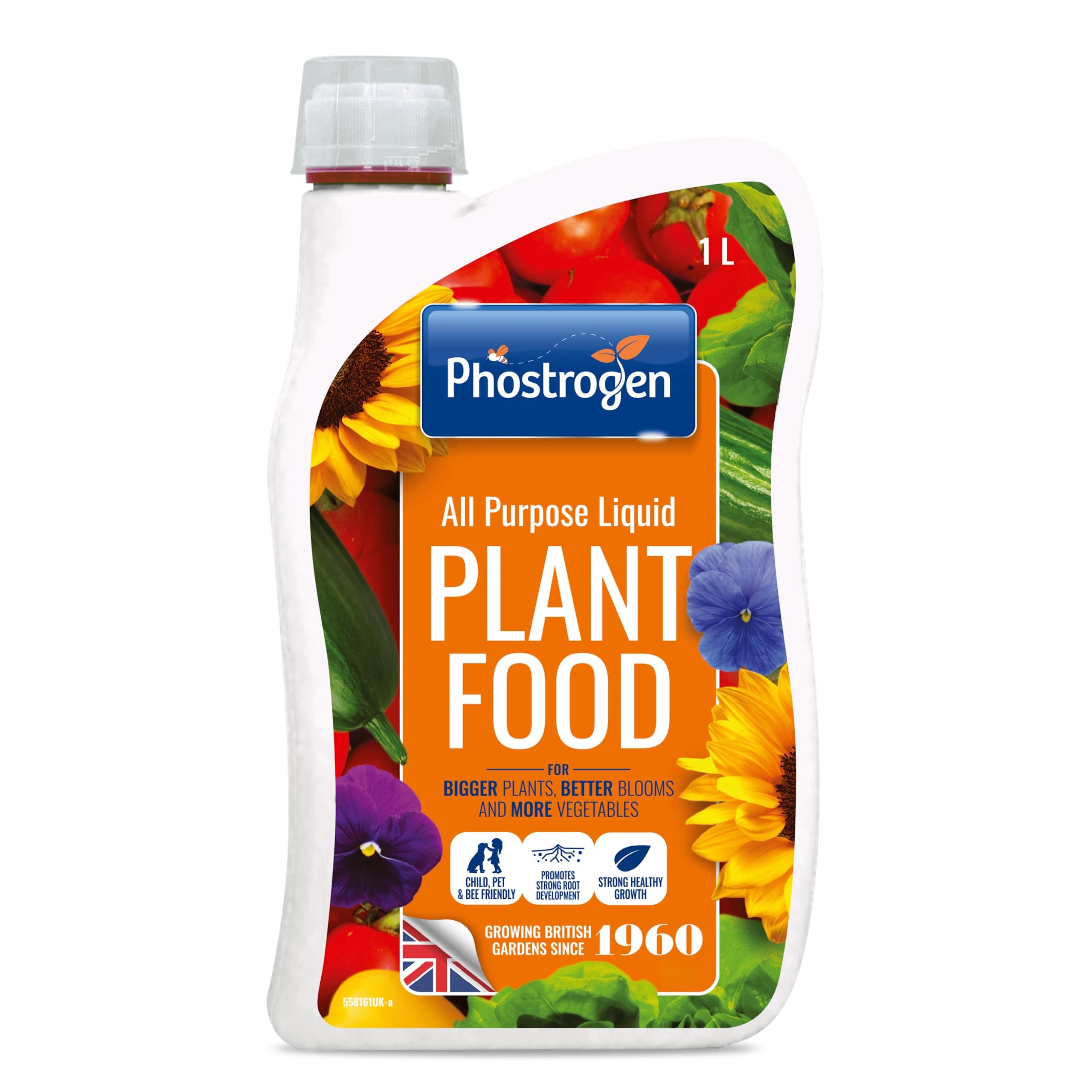 All Purpose Liquid Plant Food, 1L - Plant and Edibles Fertiliser Feed - for Promoting Healthy Growth - Improves Drought Resistance - Plant Nutrition - Indoor and Garden Use, Orange