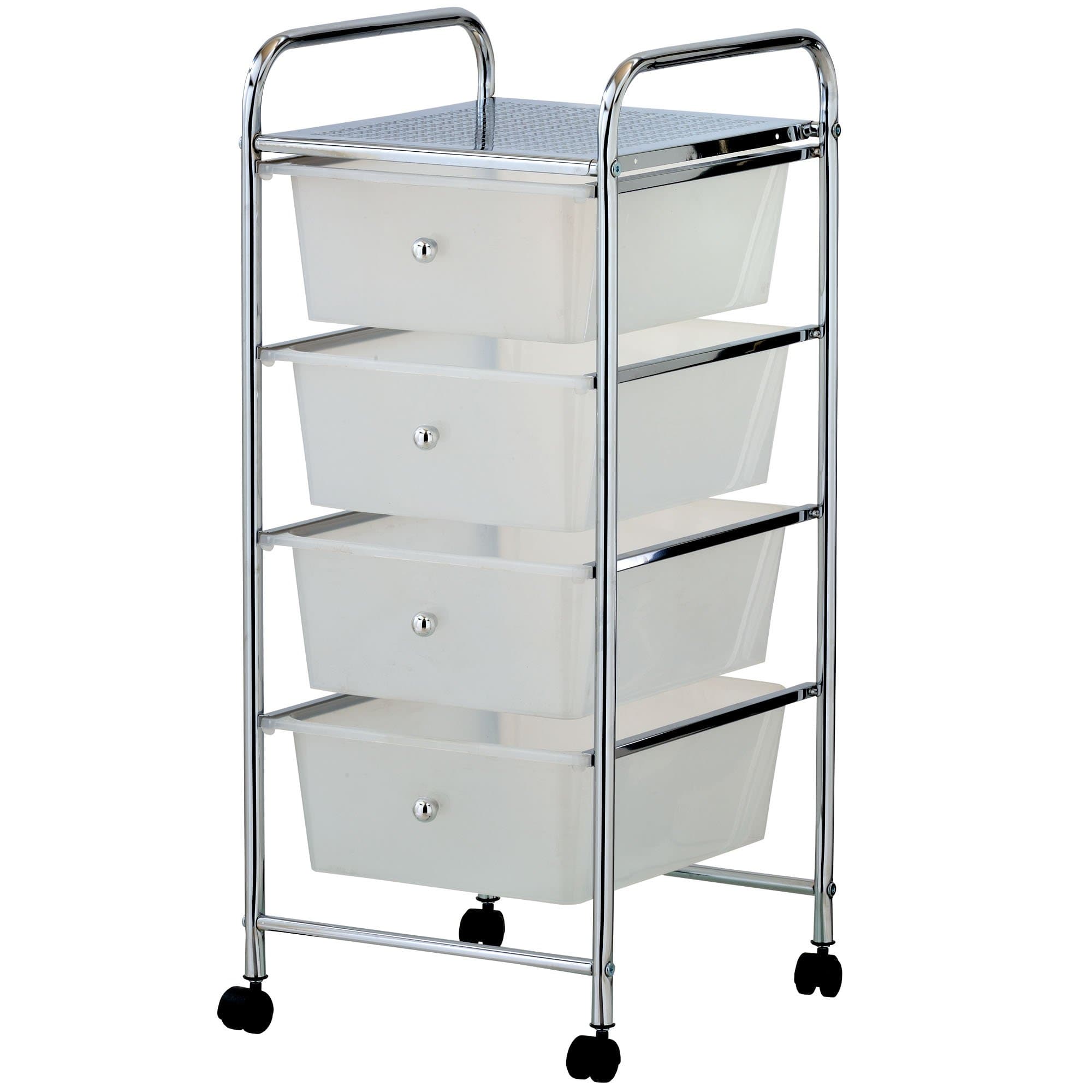VonHaus Storage Trolley, 4 Drawer White Wheeled Makeup Trolley, Durable Storage with Plastic Drawers, Chrome Frame & 360° Wheels, Versatile Organiser for Bedroom, Bathroom, Home Office