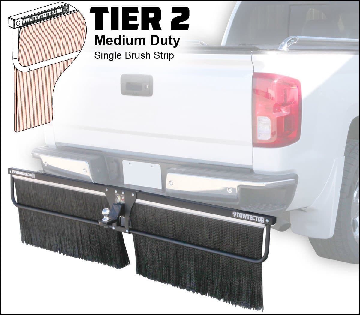 Towtector Tier 2 Mud Flap 27824-T2 Medium Duty Single Brush Strip - 78" Wide 24" Tall for 2" Hitch Receiver (Wall Mount Bracket NOT Included)