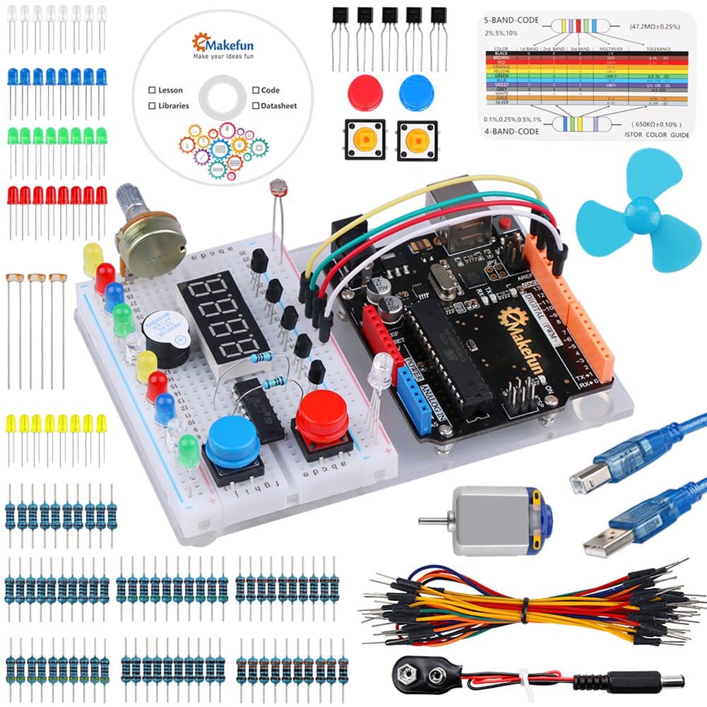 Emakefun UNO R3 Project Mini Starter Kit with Tutorial, Jumper Wire, DC Motor, Buzzer, Breadboard for Arduino UNO Mega2560