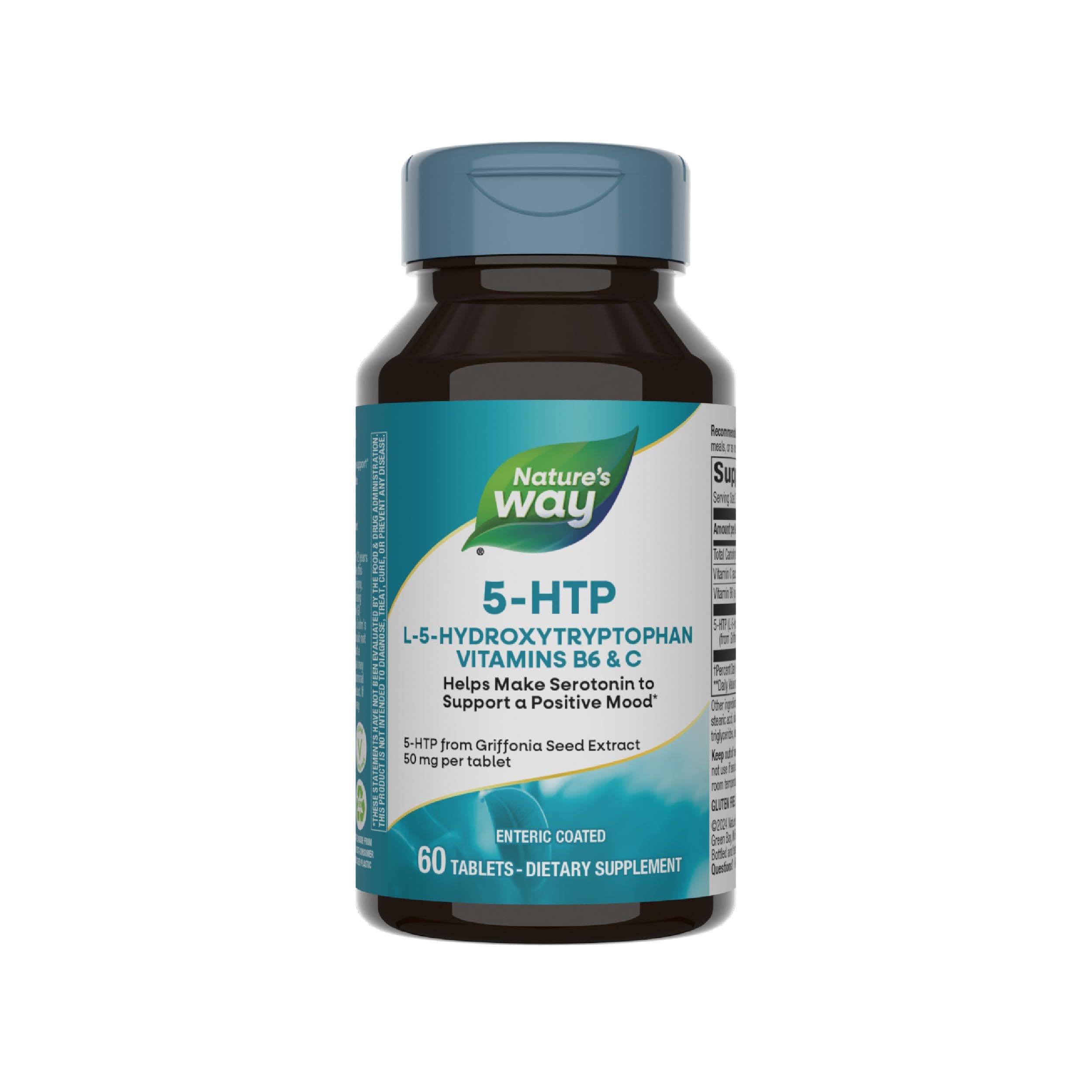 5-HTP, L-5-Hydroxytryptophan, Helps Make Serotonin to Promote a Positive Outlook*, Vitamin B6, Vitamin C, Griffonia Bean Extract, 60 Tablets (Packaging May Vary)