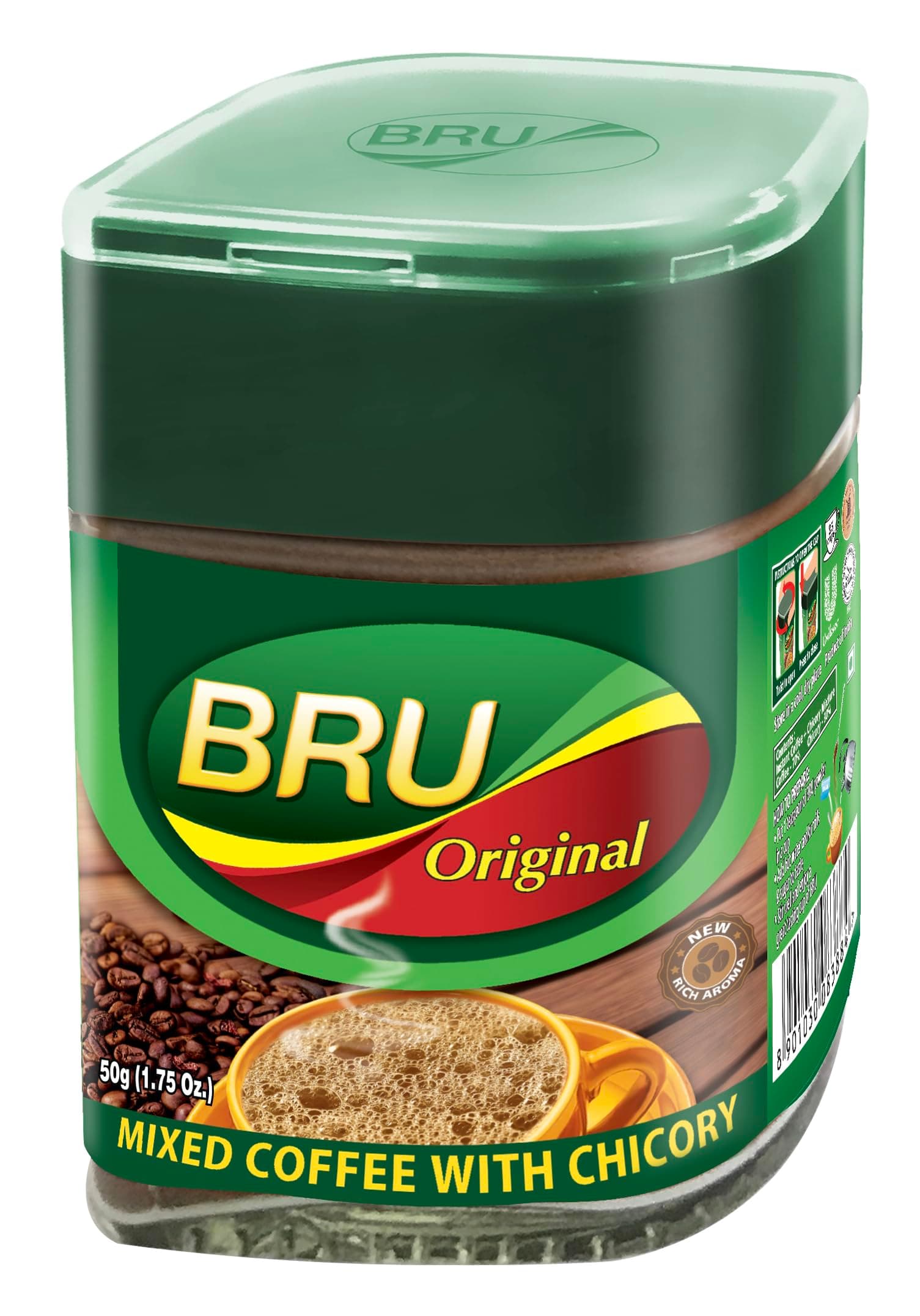 Bru Instant Coffee with 100% Aromatic Arabica and Robusta Beans - rich aroma, strong & full-bodied taste 50g