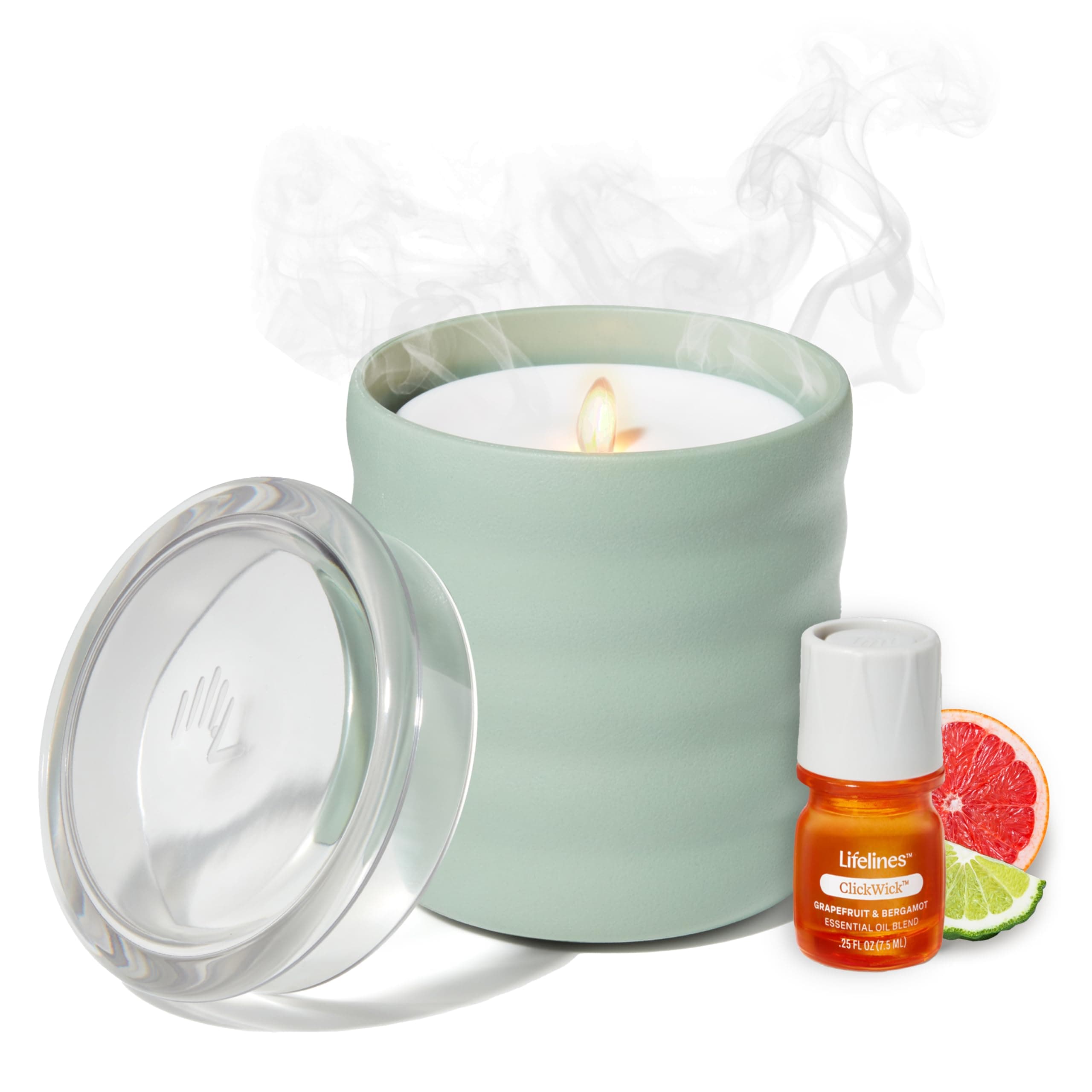 Lifelines Flameless Candle Aromatherapy Essential Oil Diffuser with ClickWick Essential Oil Blend - Cordless & Waterless Diffuser for Home - Scented Electric Candles Blow Out Flame - Green Bubble