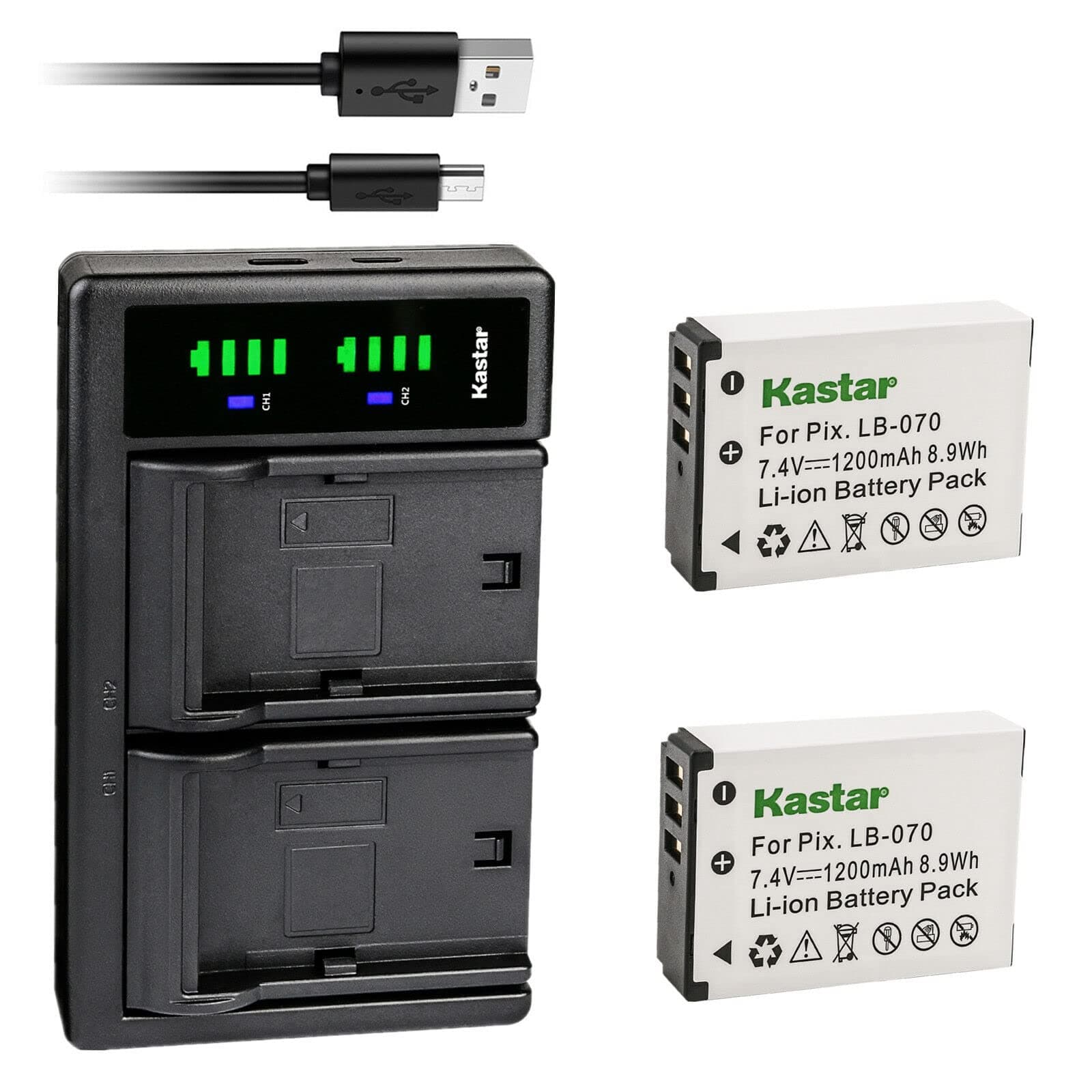 Kastar 2-Pack LB-070 Battery and LTD2 USB Charger Replacement for Kodak Pixpro AZ901, Kodak Pixpro AZ901 Astro Zoom, Kodak PIXPRO S1, Kodak PIXPRO S-1, MN67Z 20MP FHD, MN67Z-BK Camera