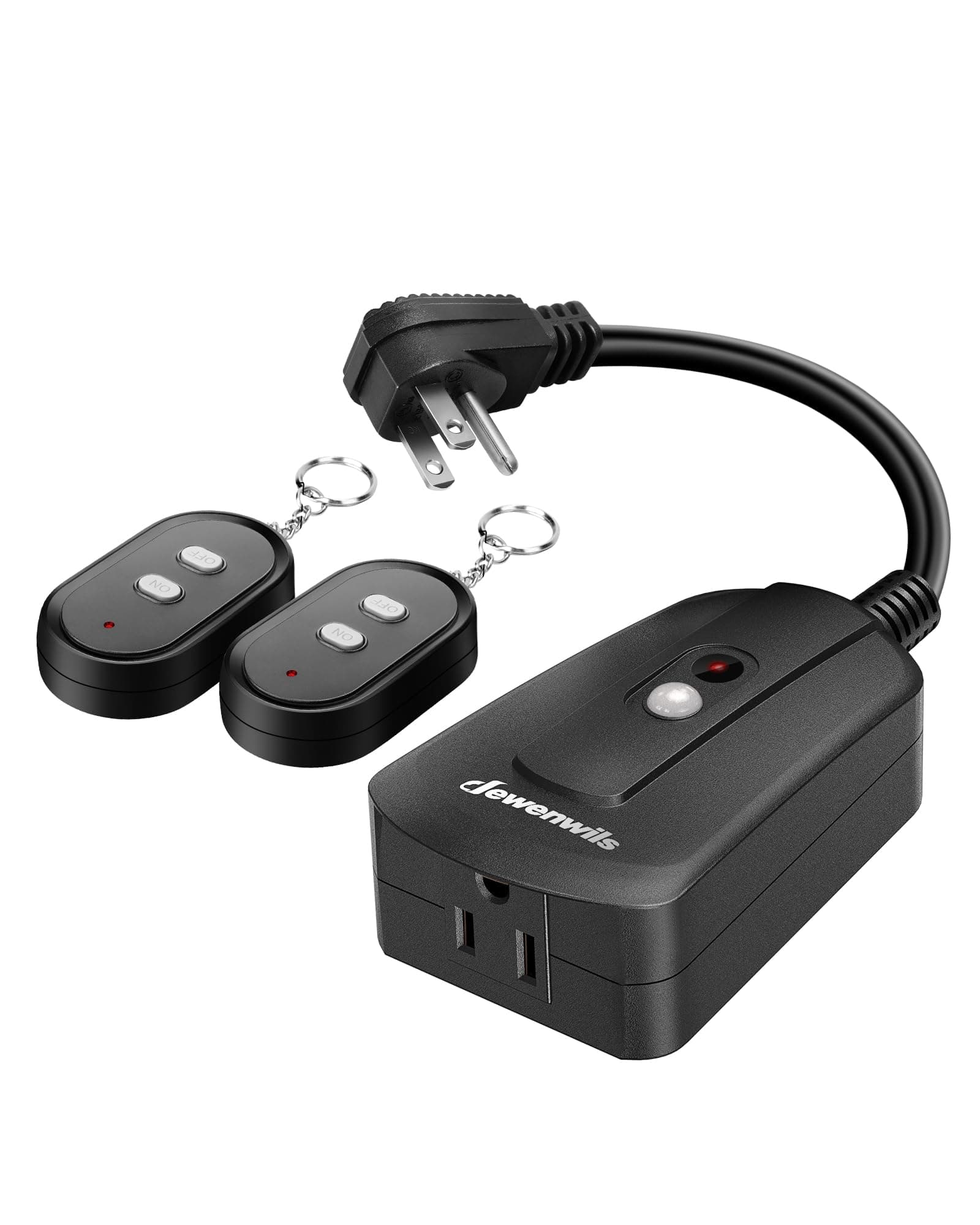 Remote Control Outlet with 2 Wireless Remotes, Weatherproof Remote Control Light Switch, 15 Amp Heavy Duty 2 FT Long Extension Cord, 100 FT, No Interference, UL Listed