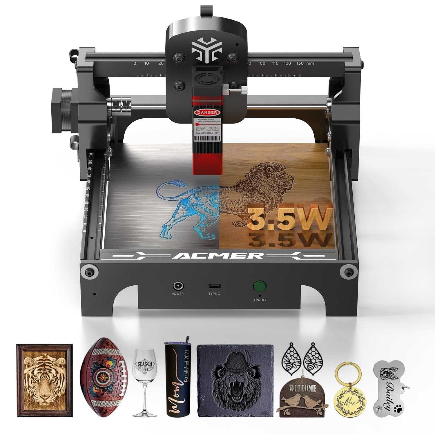 ACMER S1 Laser Engraver for Beginner Mini Laser Engraving Machine for Wood, Leather, Plastic, Laser Class4 (Black, 3500mW)