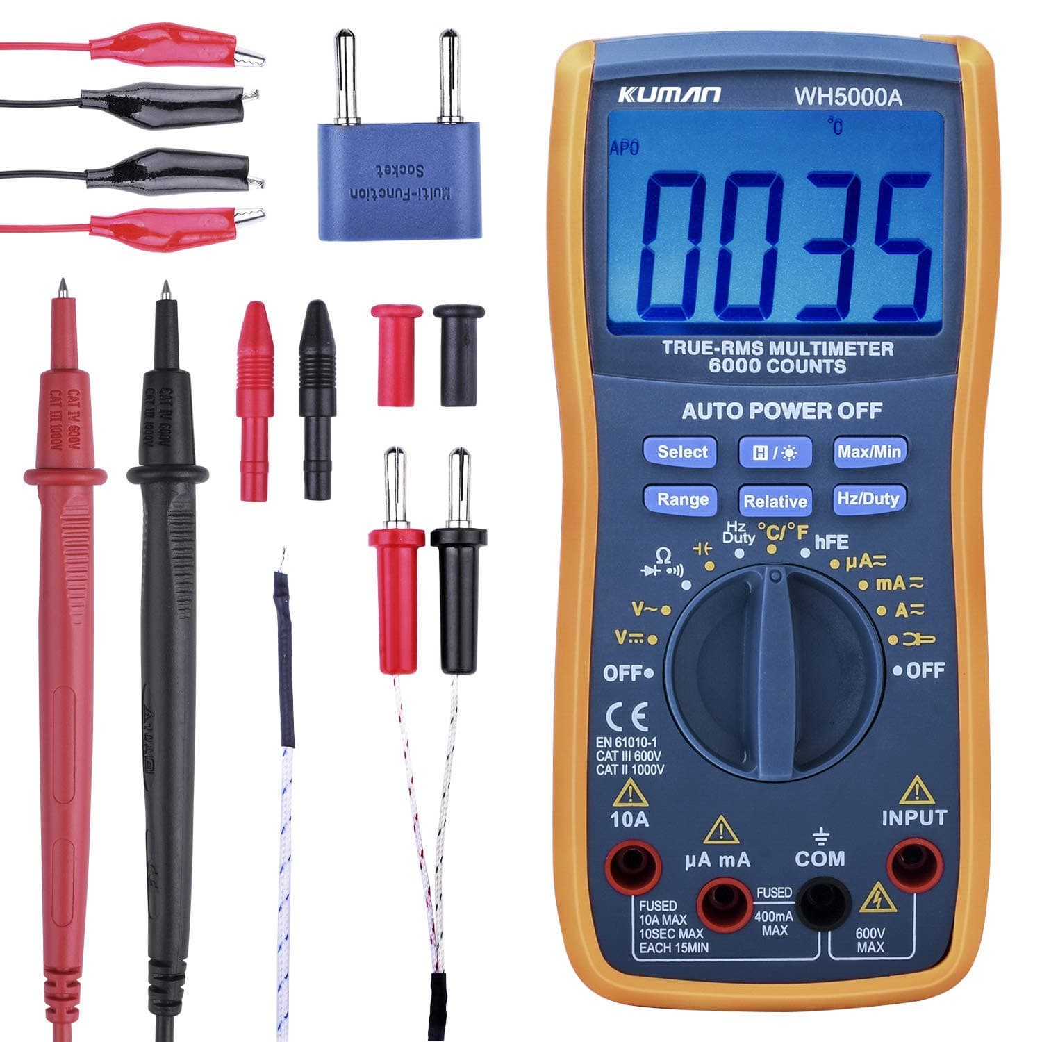KINCREA Digital Multimeter True RMS 6000 Auto Raging Voltage Tester, Measures Voltage, Current, Resistance, Continuity, Frequency, Temperature, incl Diodes, Transistors, White (WH5000AUS)