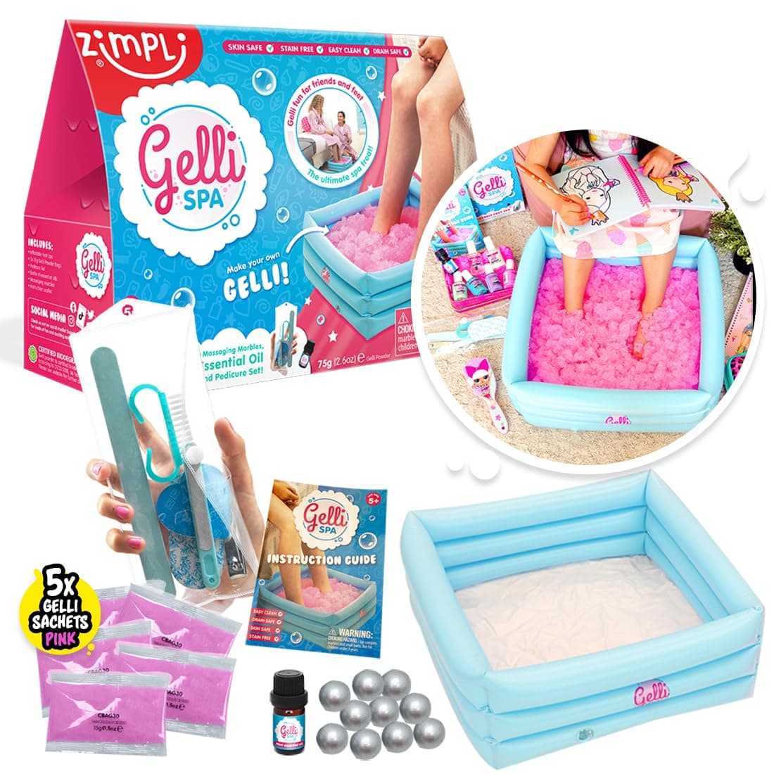 Kids Gelli Spa from, 5 Use Pack, Children's Pamper Party Treat, Manicure and Pedicure Set for Teens or Tweens, Sensory Play Toy for Girls and Boys, Ideal Birthday Gift Present