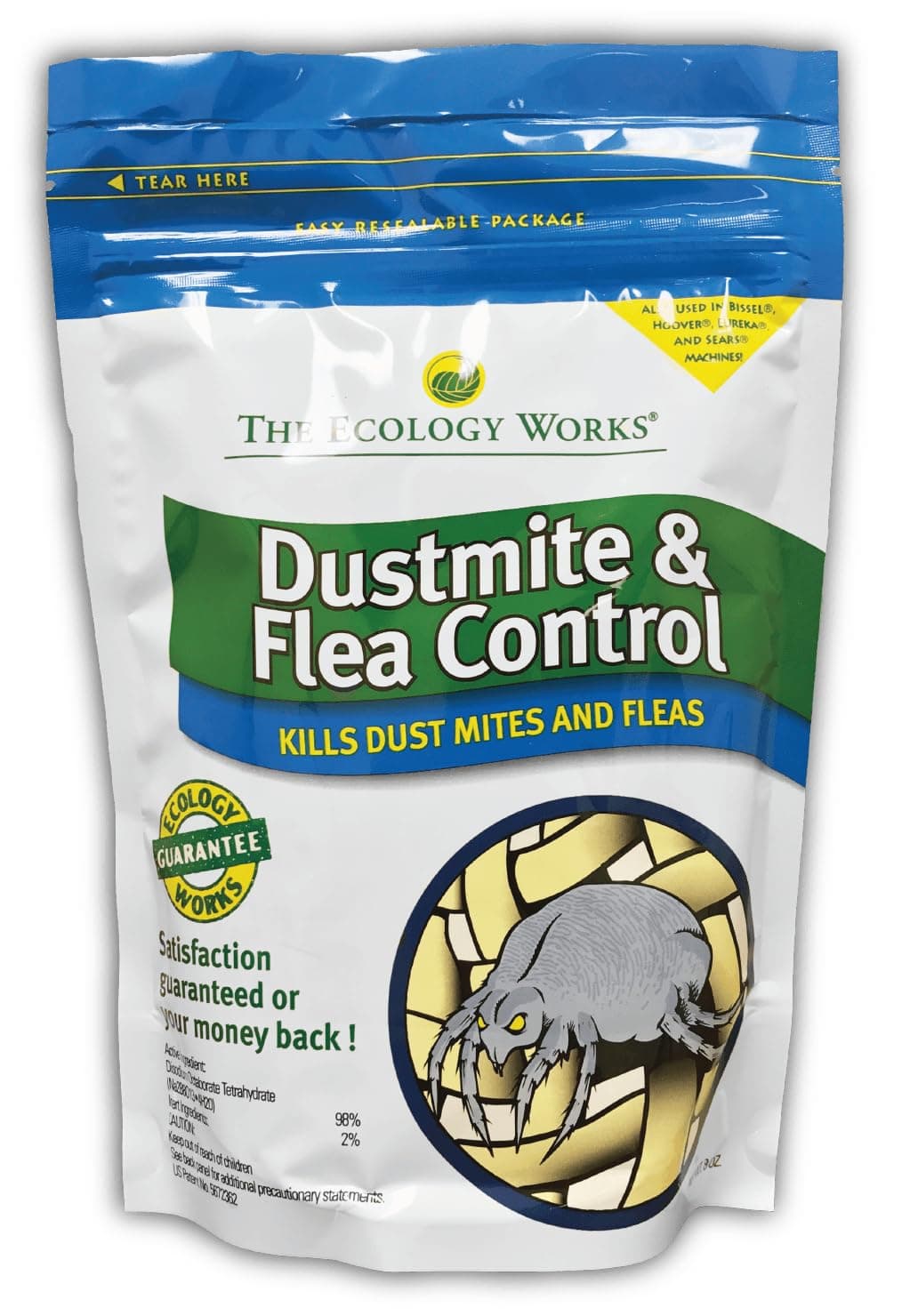 The Ecology Works - Dust Mite and Flea Control Powder (2lb) - Eliminate Dust Mites, Fleas & Reduce Allergies, Gentle Hypoallergenic Formula for Fabric, Furniture, Pet Beds & More