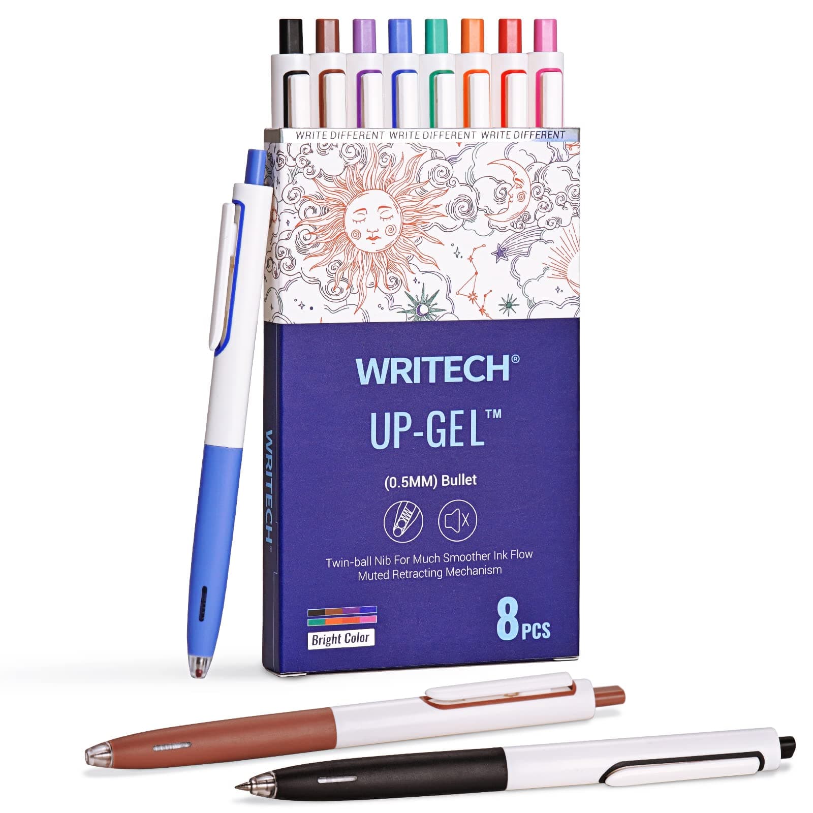Retractable Gel Ink Pens: Multicolor 0.5mm Fine Point Pen No Smear & Bleed for Journaling Sketching Drawing Notetaking Extra Smooth Writing Silent Click Pen Set Up-Gel 8ct