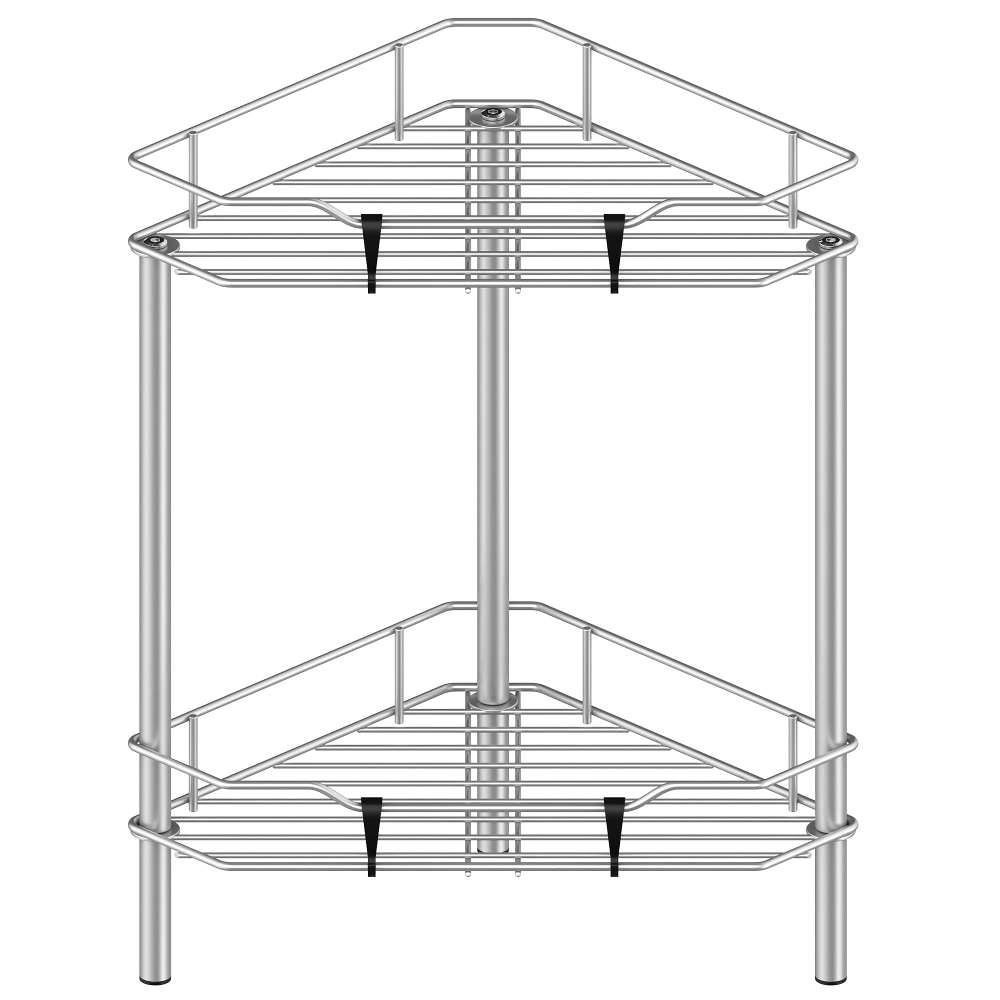 2 Tier Floor Standing Corner Shower Caddy Organizer Shelf with Hooks, Bathroom Shelves Stand Rack, Gray