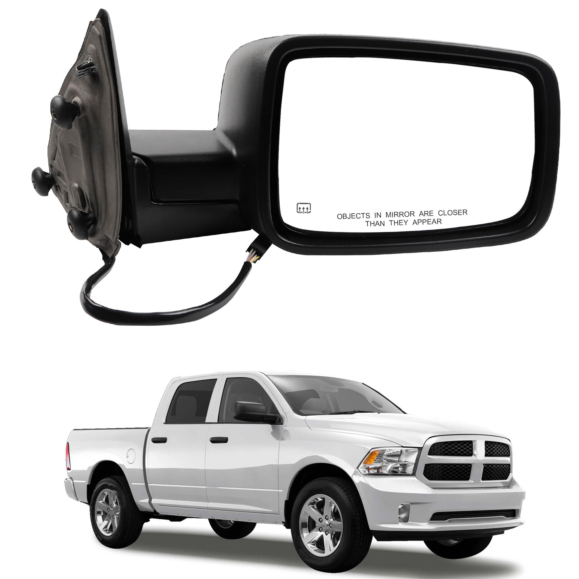 Dasbecan Passenger Side Mirror Compatible with 2014-2018 Ram 1500,2019-2022 Ram 1500 Classic Right Mirror With Heated Manual Folding Power Glass Replaces 68147862AQ CH1321354