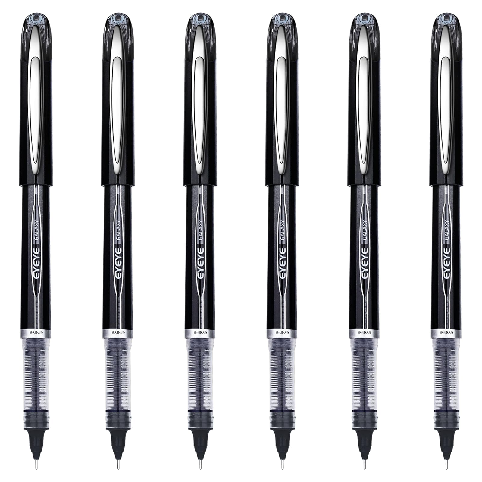 Black Pen Roller Ball Needle Tip 0.5mm Quick Dry, 6 Pack Liquid Ink Rollerball Pens Extra Fine Point Smooth Writing Pens for Journaling, Note Taking, Office, School Supplies