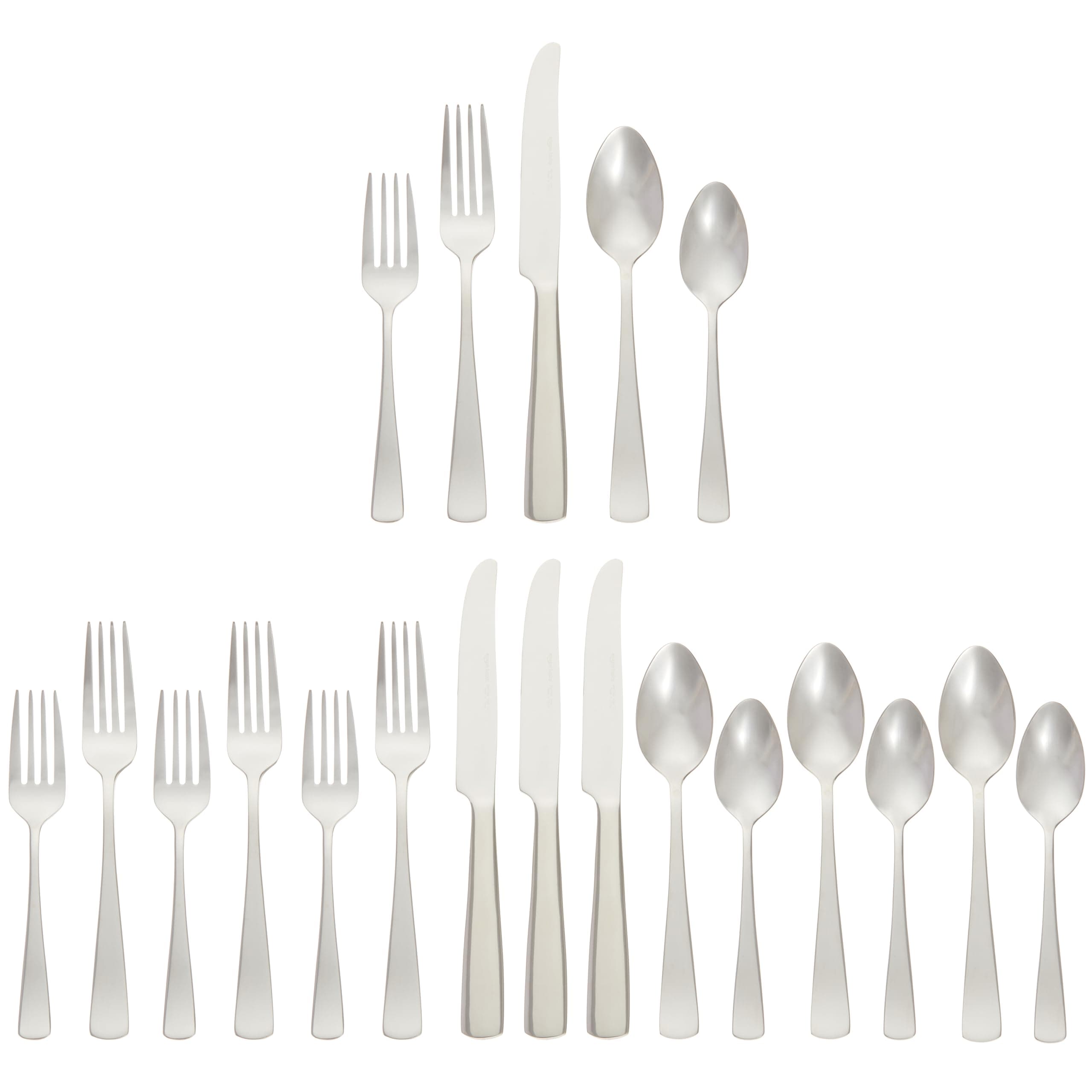 Amazon Basics 20-Piece Stainless Steel Flatware Set with Square Edge, Dishwasher Safe, Simple Design, Service for 4, Silver