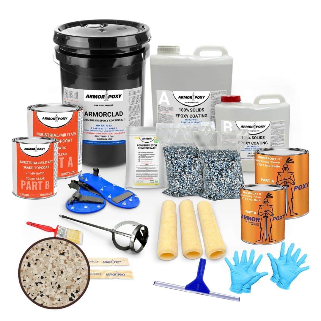 Luxury Design Epoxy Floor Kit – 100% Solids - Professional-Grade 4-Layer System w/Color Chips – UV-Resistant, Chemical-Proof Garage & Commercial Flooring DIY-Friendly | 600 Sq Ft - SHORELINE