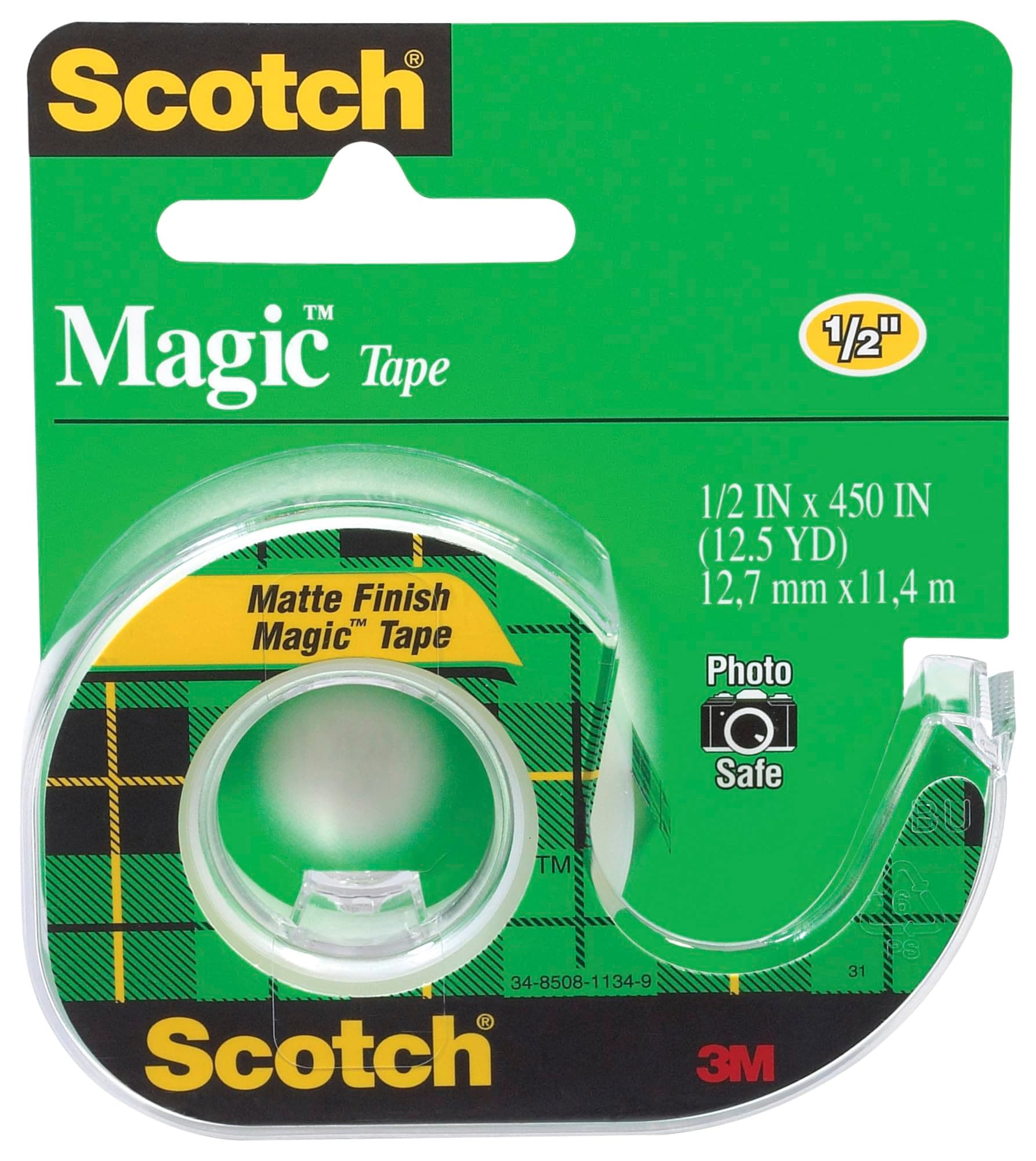Scotch Magic Tape on a Dispenser 1/2 x 450 in (12mm x 11.43m), 1 roll/dispenser | Invisible | Removable | Sticky Tape | For Document Repair, Labelling and Sealing | Scotch Tape | Tape Dispenser