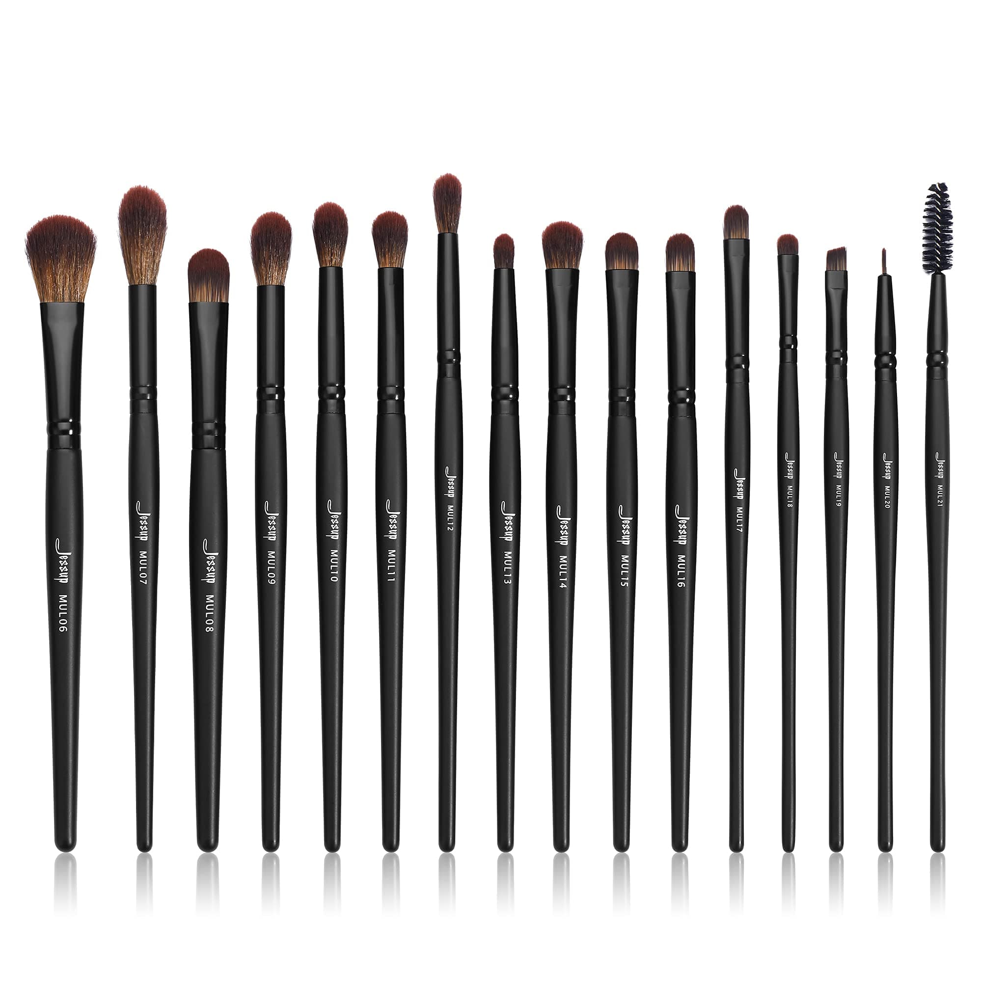 Eye Brushes Set, Vegan Makeup Brushes with Concealer Powder Eyeshadow Blending Eyeliner Spoolie Brush, 16pcs Premium Synthetic Black Cosmetic Brush T272