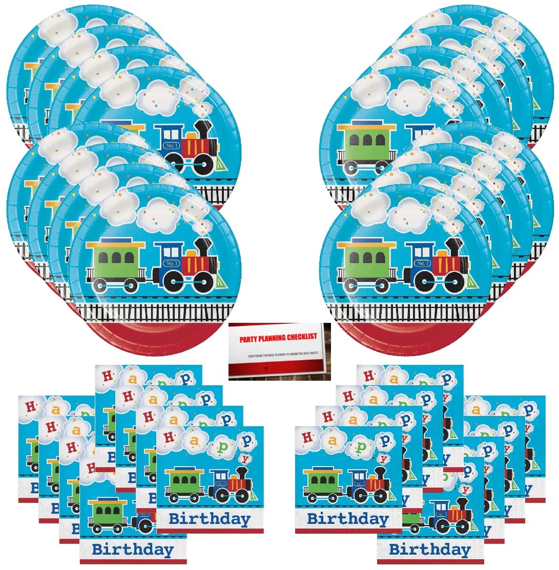 All Aboard Choo Choo Trains Party Supplies Bundle Pack for 16 (Plus Party Planning Checklist by Mikes Super Store