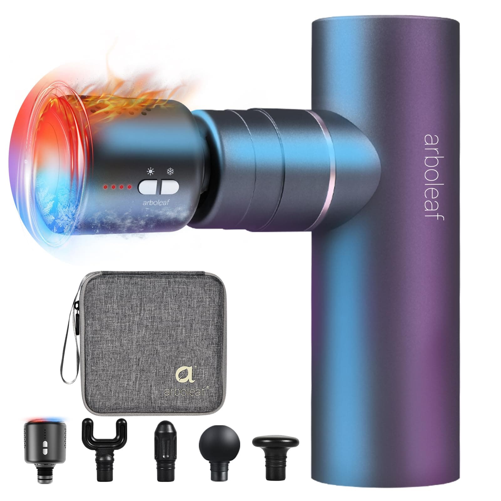 - arboleaf Thermacool Massage Gun Deep Tissue with Heat and Cold Head, Full-Metal Electric Portable Hand Held Massager Gun for Back, Body Sore Muscles, Pain Relief