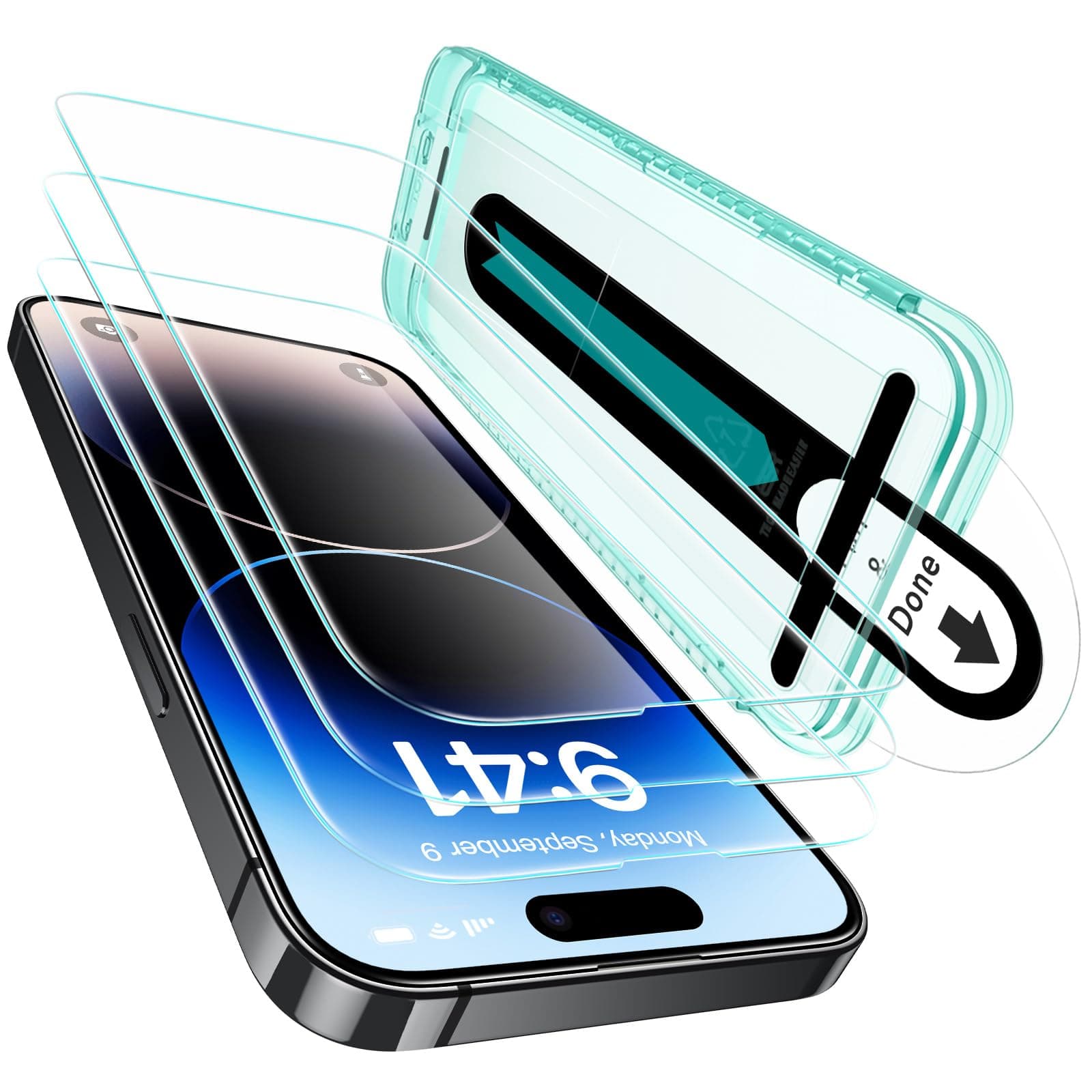 ESR Armorite Screen Protector Set for iPhone 14 Pro, Ultra-tough Tempered Glass, Flawless Fit Tray, 3-Pack with 1 Set of Individual Camera Lens Protectors