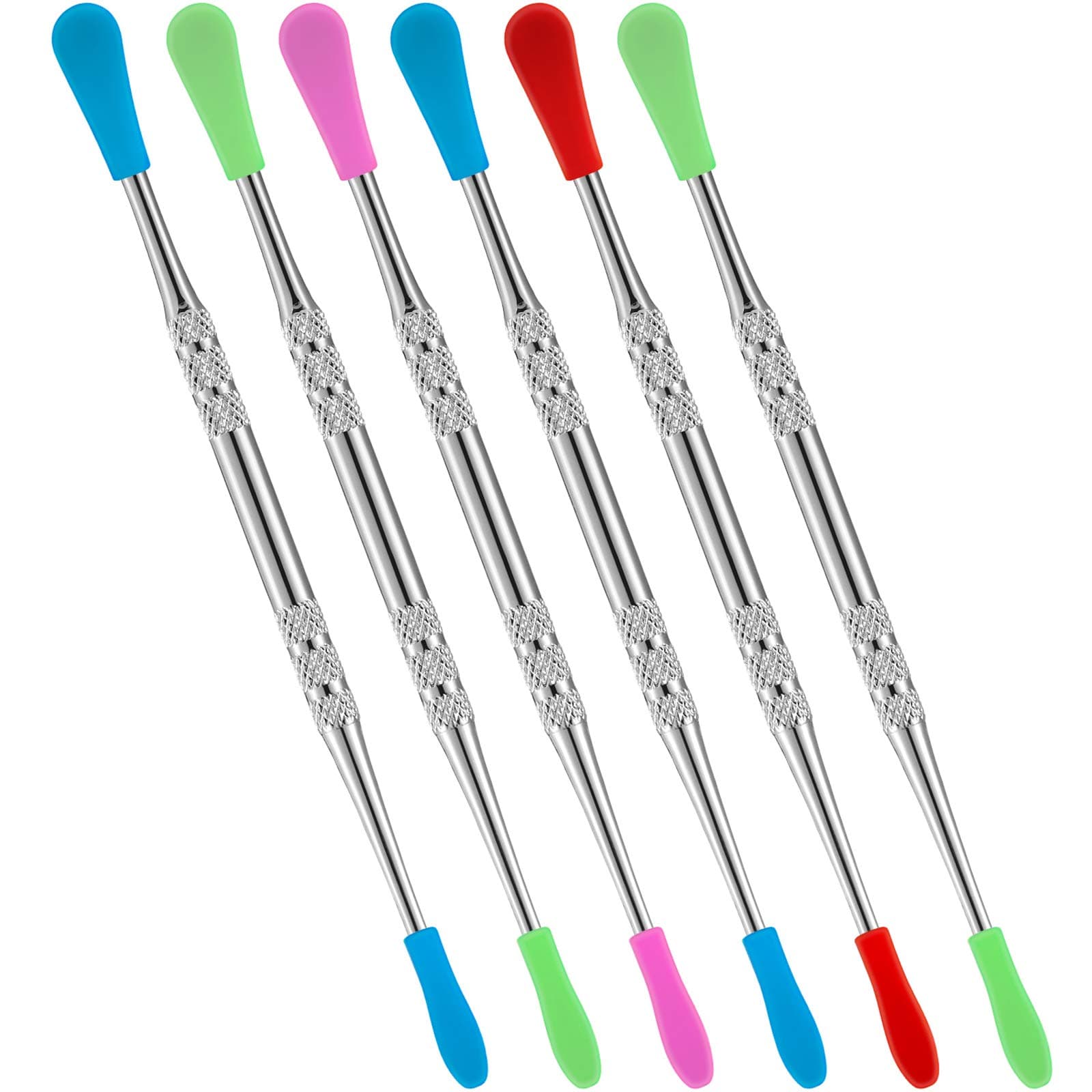 Mudder 6 Pcs Dabbing Tool Silicone Wax Carving Tool Silicone Scrap Tool Stainless Steel Sculpting Modeling Tool Spoon with Random Color Silicone Tip Covers 4.75 Inch