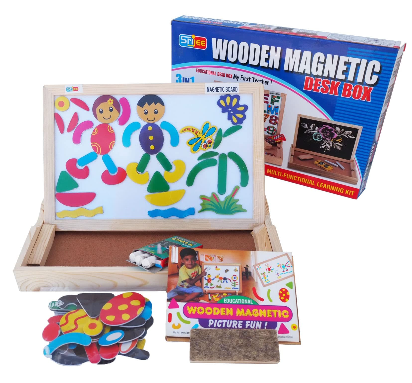 Educational Learning Board Multipurpose Double-Sided, Magnetic Wooden Puzzle Writing, English Alphabets, Puzzle, White and Black Board (Board-Picture)