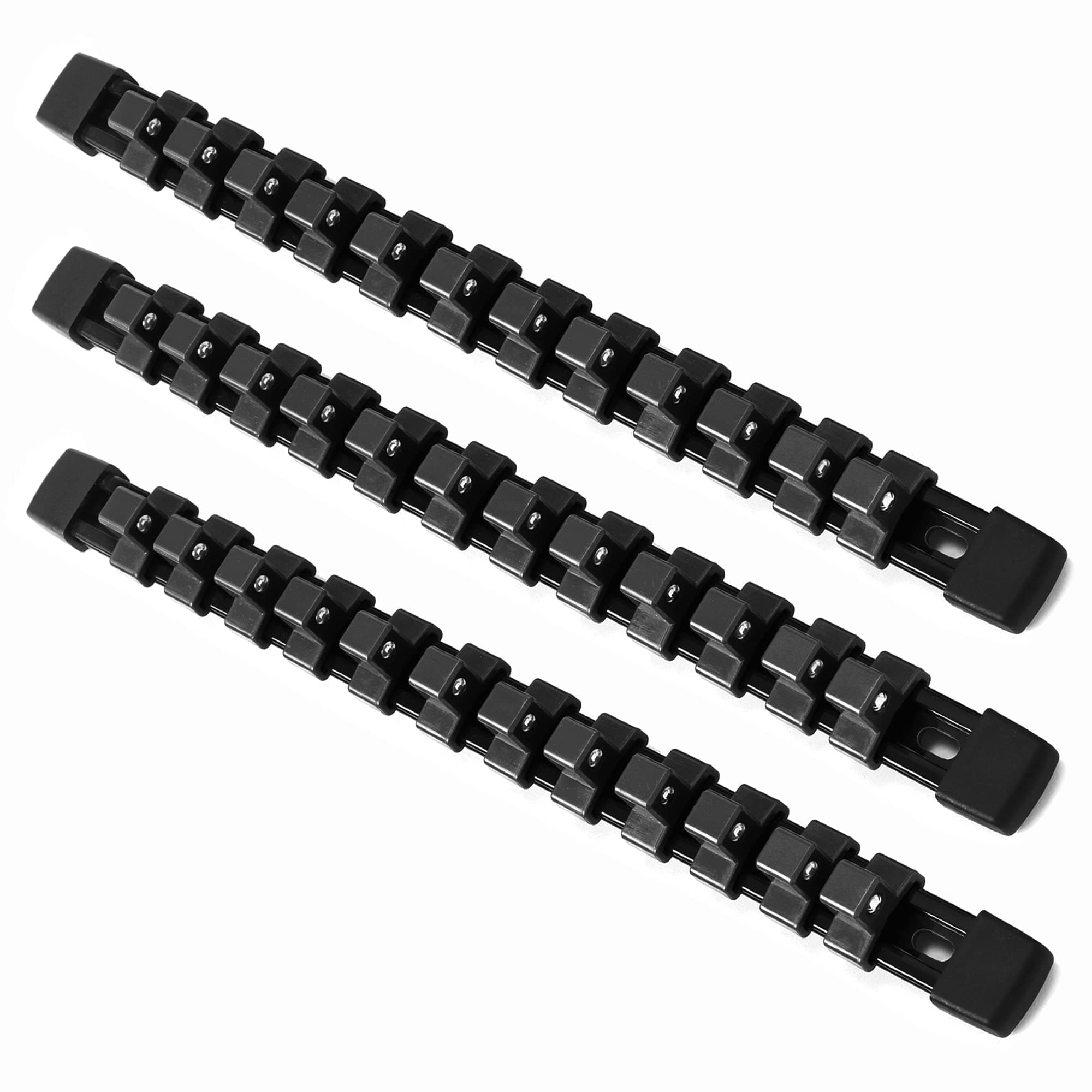 ALOANES 3 PC ABS Socket Organizer, 1/2 inch, Drive Socket Rail Holders, Heavy Duty Socket Racks, Black Rails with Black Clips