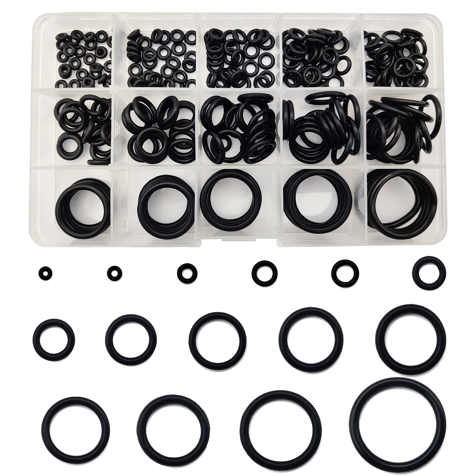 250 Pcs O-Ring Assortment Kit, NBR Rubber Washers Seals, 15 Sizes Black O Rings with Organizer Box, Oil/Heat Resistant Gasket Set for Plumbing, Automotive, DIY Repair