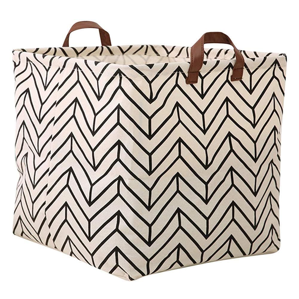 Mintlyfe Storage Basket, Large Size Basket Storage - Waterproof and Folding Canvas Fabric Kids Laundry Basket (White Geometry)