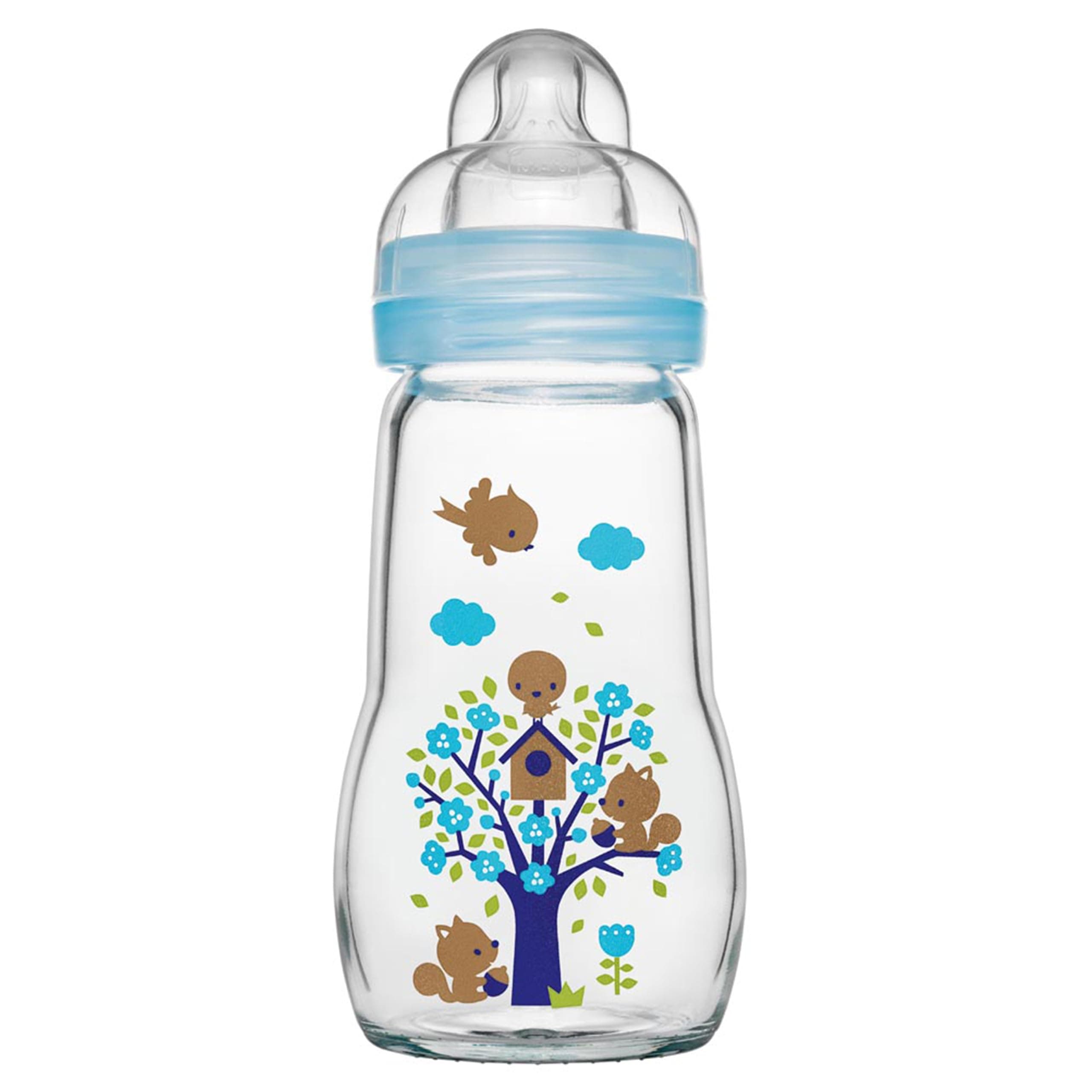Glass Bottle - Medium Flow Teat Size 2, 260 Ml, Pack of 1, Newborn Essentials, Blue
