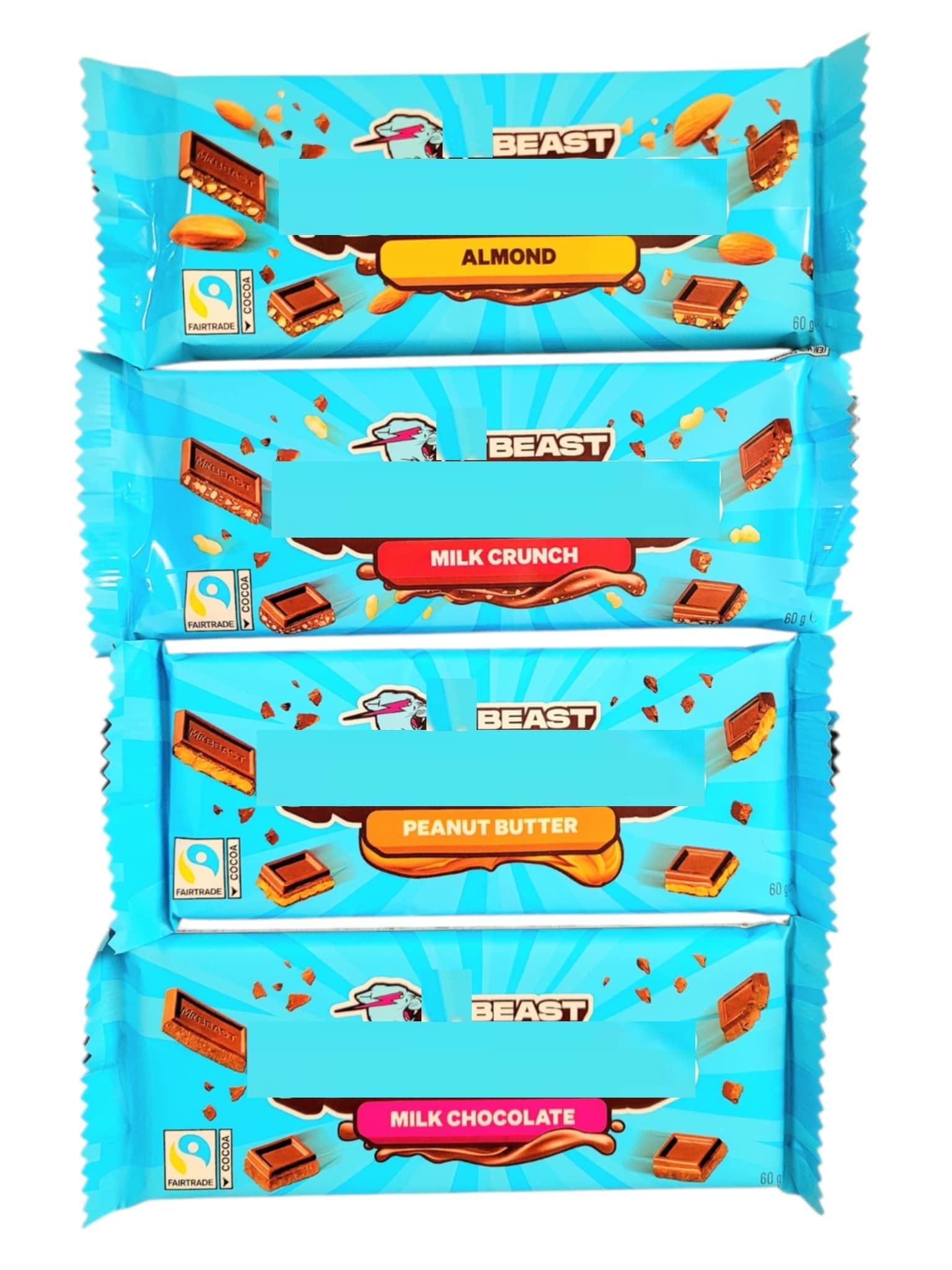 Beast Chocolate Bar Mix Bundle - x1 Milk Chocolate, x1 Almond Milk Chocolate, x1 Milk Crunch, x1 Peanut Butter - 4 x 60g Bars | BY INTERGALACTIC SWEETS