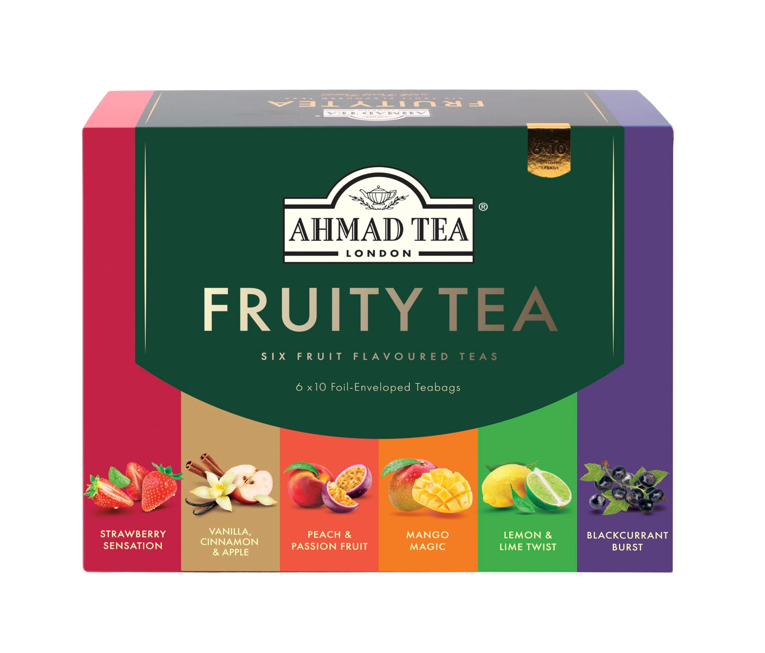 Ahmad Tea Gifts | Fruit Tea Selection Pack | Black Fruit teas | Perfect tea gift | 60 Teabag Sachets | 6 Flavours