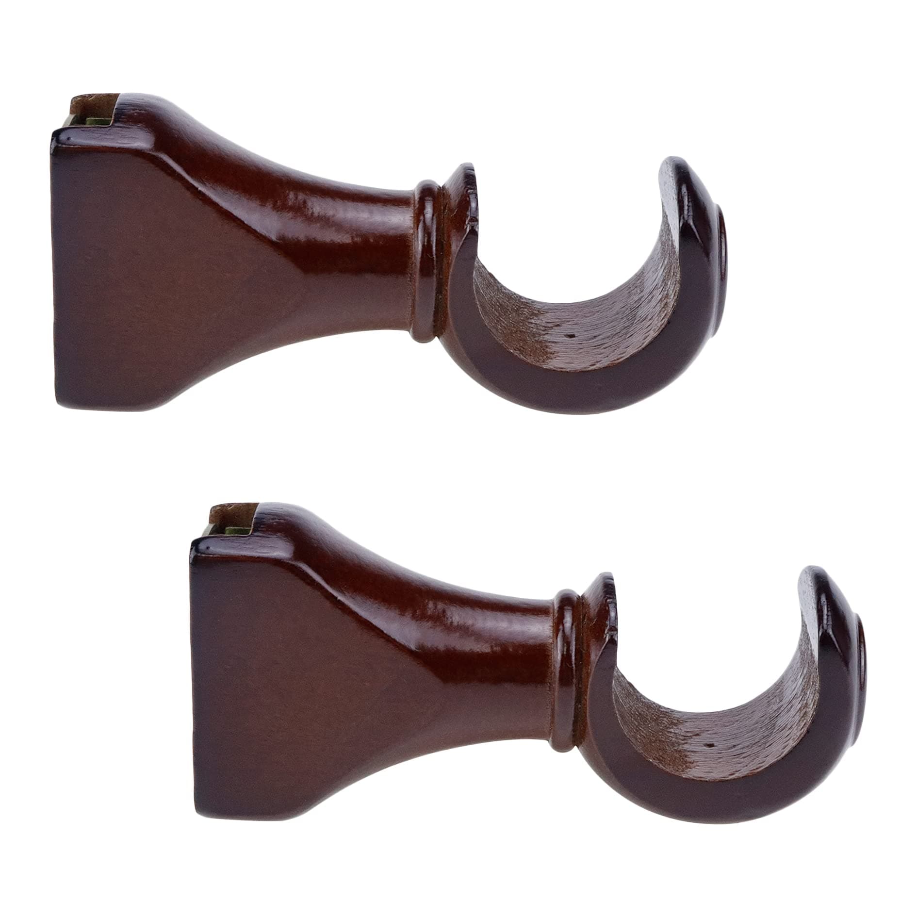HEVSTIL 2-Pack Wood Curtain Rod Brackets,Return End Brackets for 1-2/5" Pole for Curtain Rods, Wall Mount,Brown