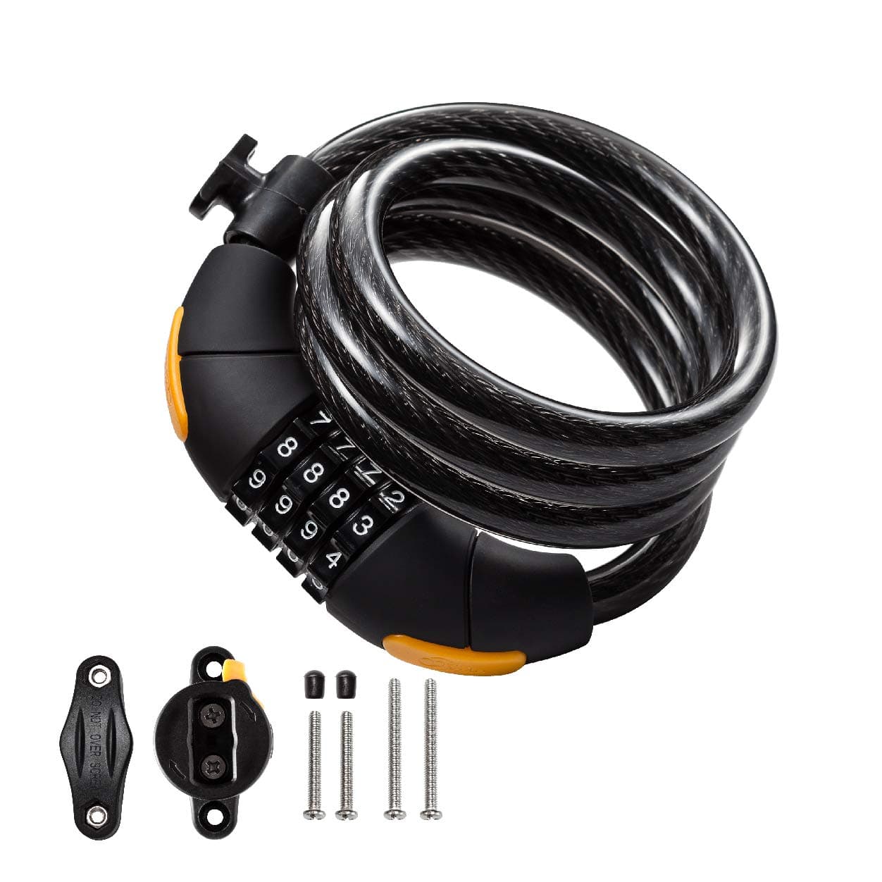 Via Velo Bike Lock Combination Cable Lock Combinationa Lock with 4-Feet Bike Cable Basic Self Coiling Resettable Combination with Complimentary Mounting Bracket, 4 Feet x 1/2 inch(12mm) Cable.