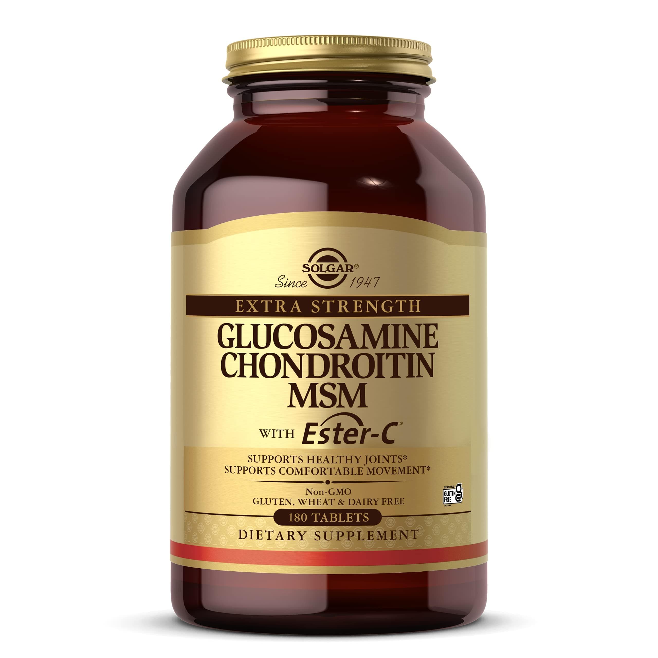 Extra Strength Glucosamine Chondroitin MSM w/Ester-C, 180 Tablets - Promotes Healthy Joints, Supports Comfortable Movement & Collagen Formation - Non-GMO, Gluten No, Dairy No - 60 Servings