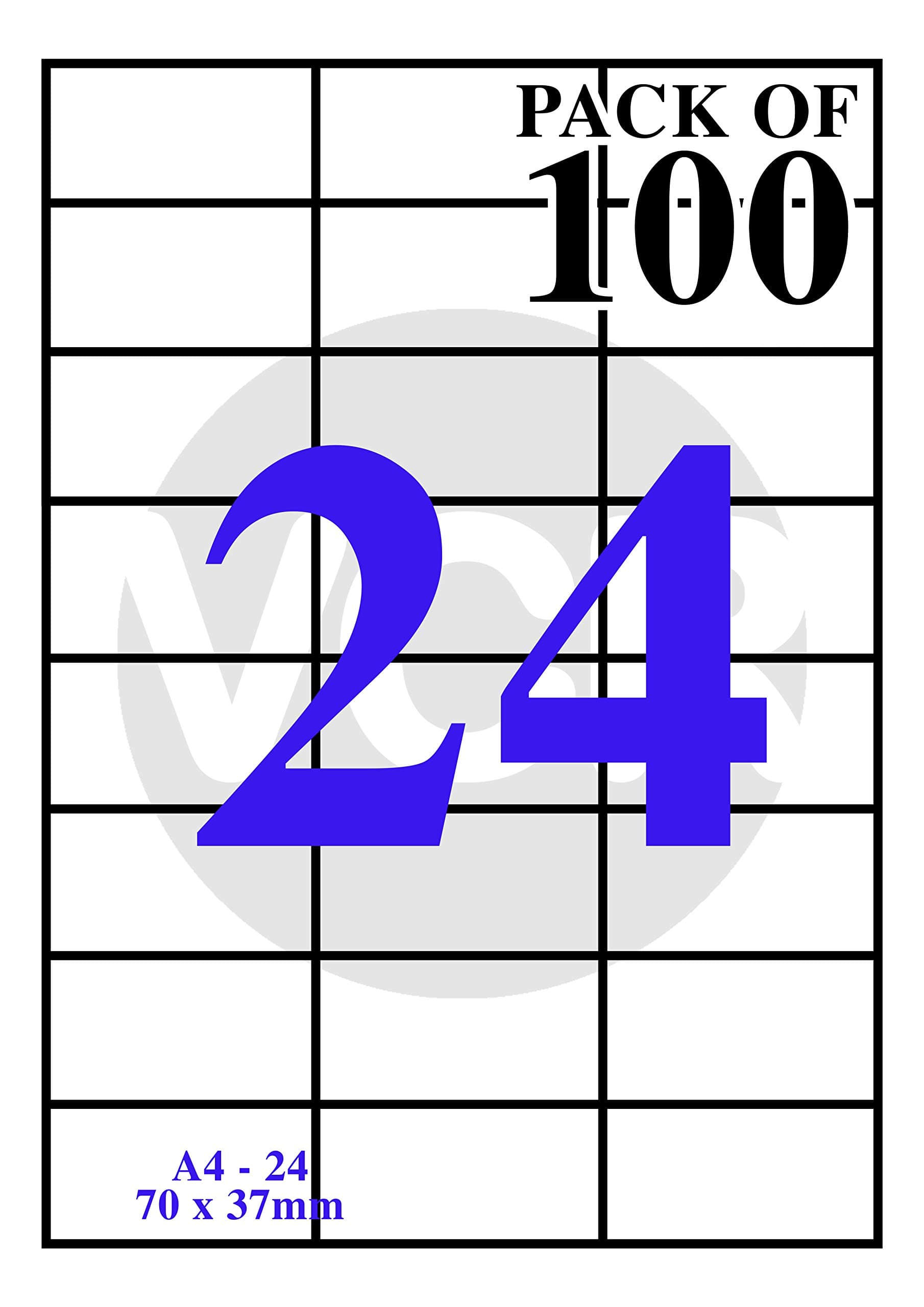 VCR A4 Size White Self Adhesive Label/Sticker for Printer (Inject/Copier/Laser) - Matte 24 Sticker Per Sheet, 100 Sheets Pack, 100 Labels