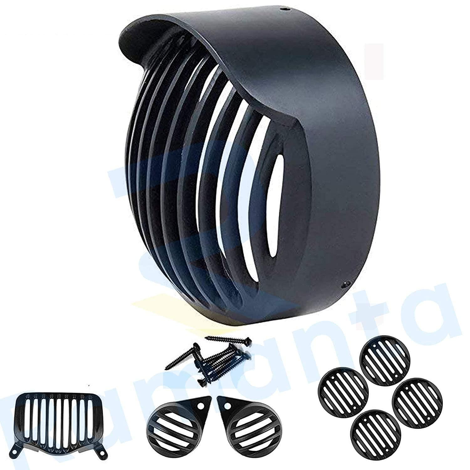 Ramanta Headlight Complete Grill Set Compatible for Bullet Standard 350 and Standard 500 (Plastic Black with Cap, Set of 8)