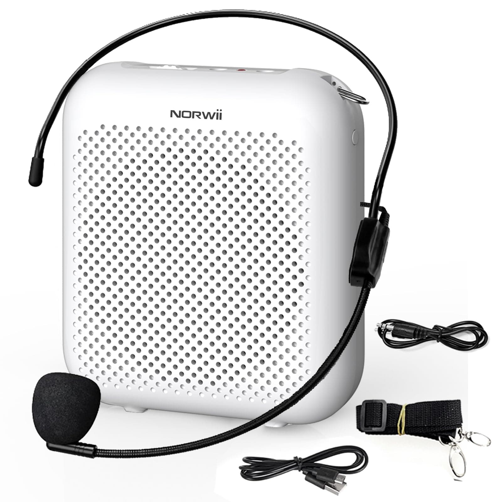 Norwii Bluetooth Voice Amplifier, Power Amplifiers, Portable Mini Wired Microphone Headset for Teacher Classroom & Outdoor Lectures, Teaching, Tour Guides, USB-C Rechargeable - 2000mAh, White