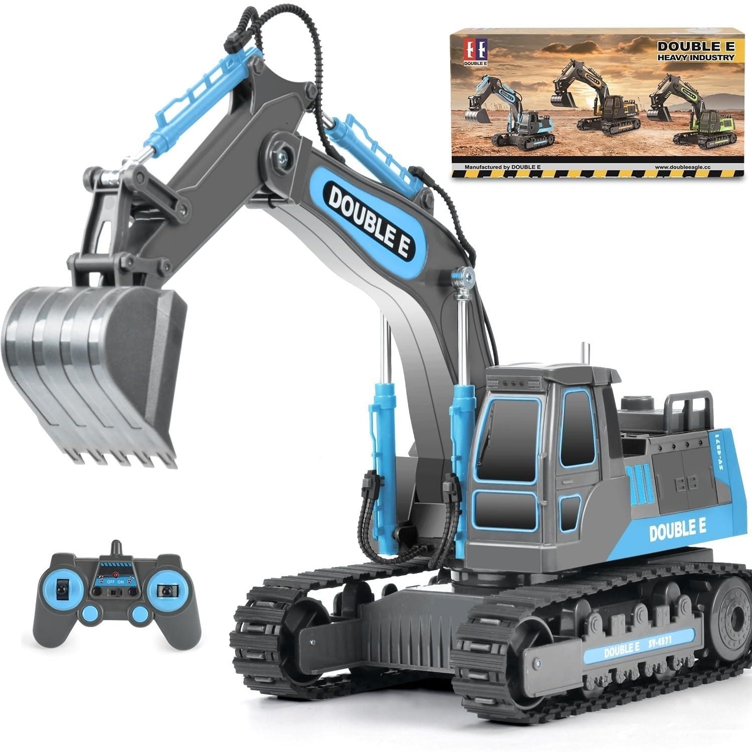 Remote Control Excavator Toy RC Excavators Rechargeable Battery Digger Hydraulic Construction Toys Vehicles Xmas Gift for Boys Girls Kids 3-14 Years,Gray-Blue
