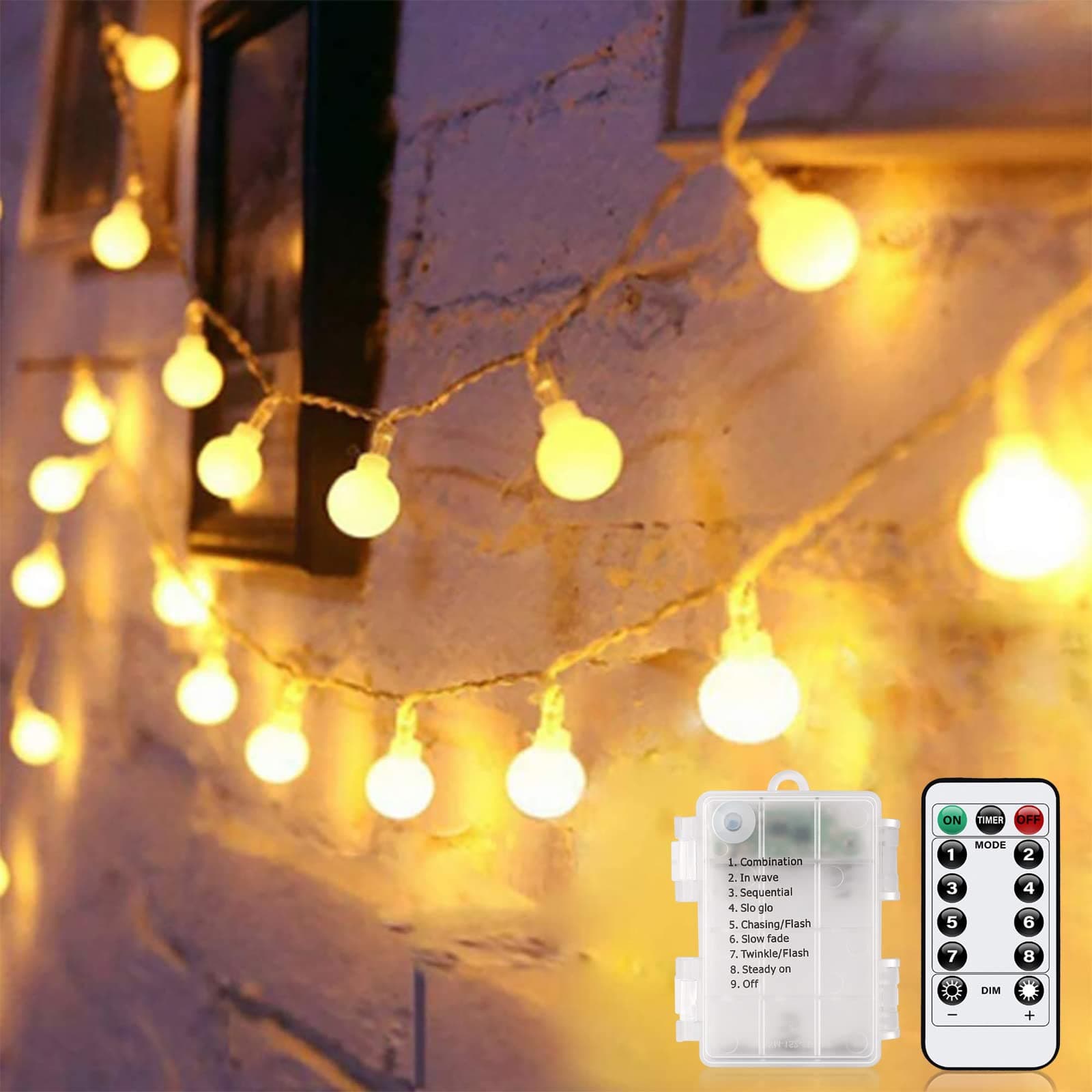 Battery Operated String Lights Bedroom - 52FT 2 Pack 120 LED Battery Powered String Lights Waterproof 8 Modes with Remote and Timer for Indoor Outdoor Christmas Decor Lights, Warm White