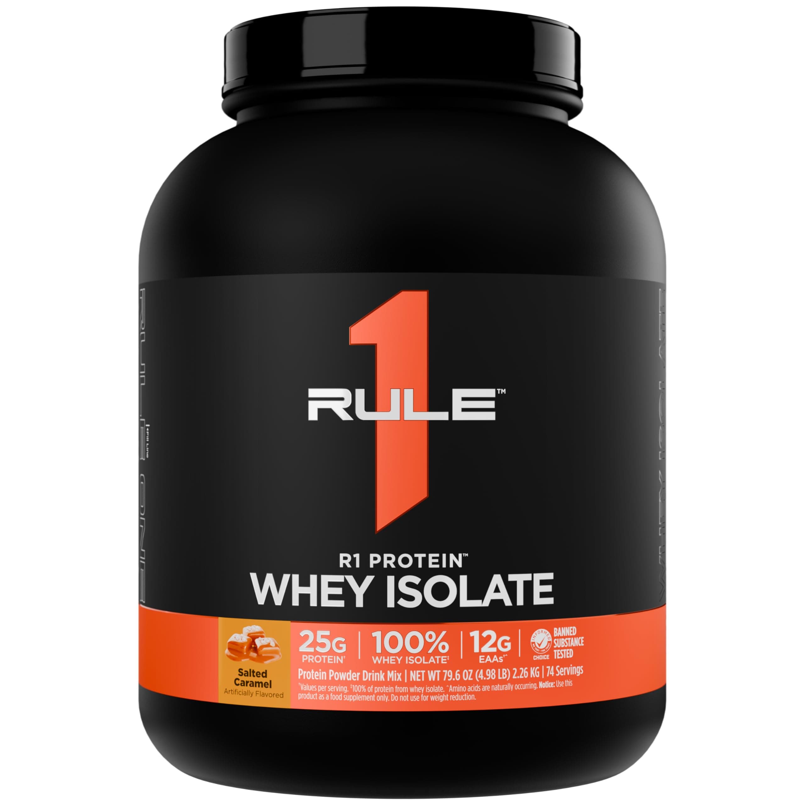 Rule 1 Proteins R1 Protein Whey Isolate - with 25g Protein & 6g BCAA Exclusively from Isolated & Hydrolyzed Sources for Workout Recovery (5 Pounds, Salted Carmel)