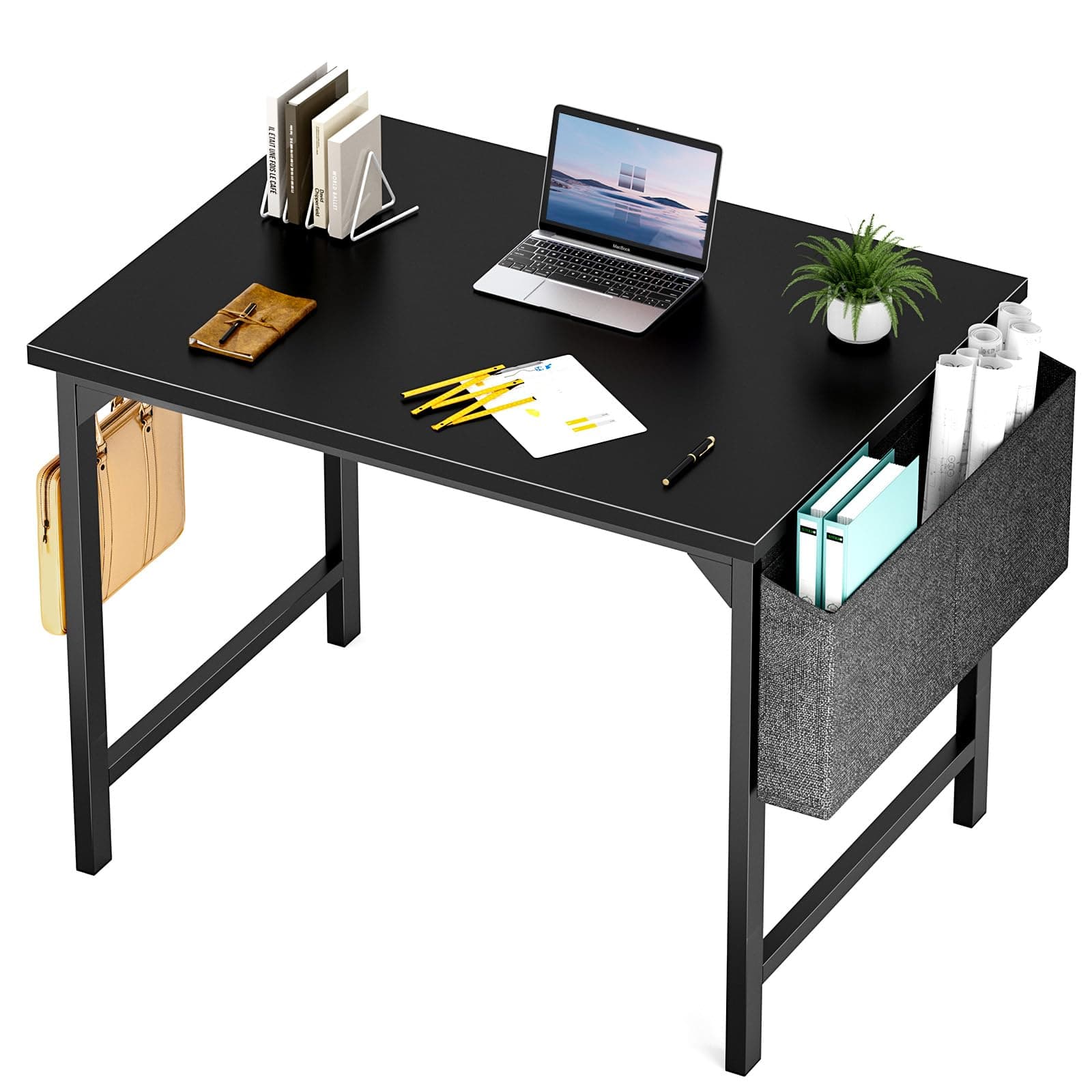 Sweetcrispy Small Computer Office Desk 32 Inch Kids Student Study Writing Work with Storage Bag & Headphone Hooks Modern Simple Home Bedroom PC Table