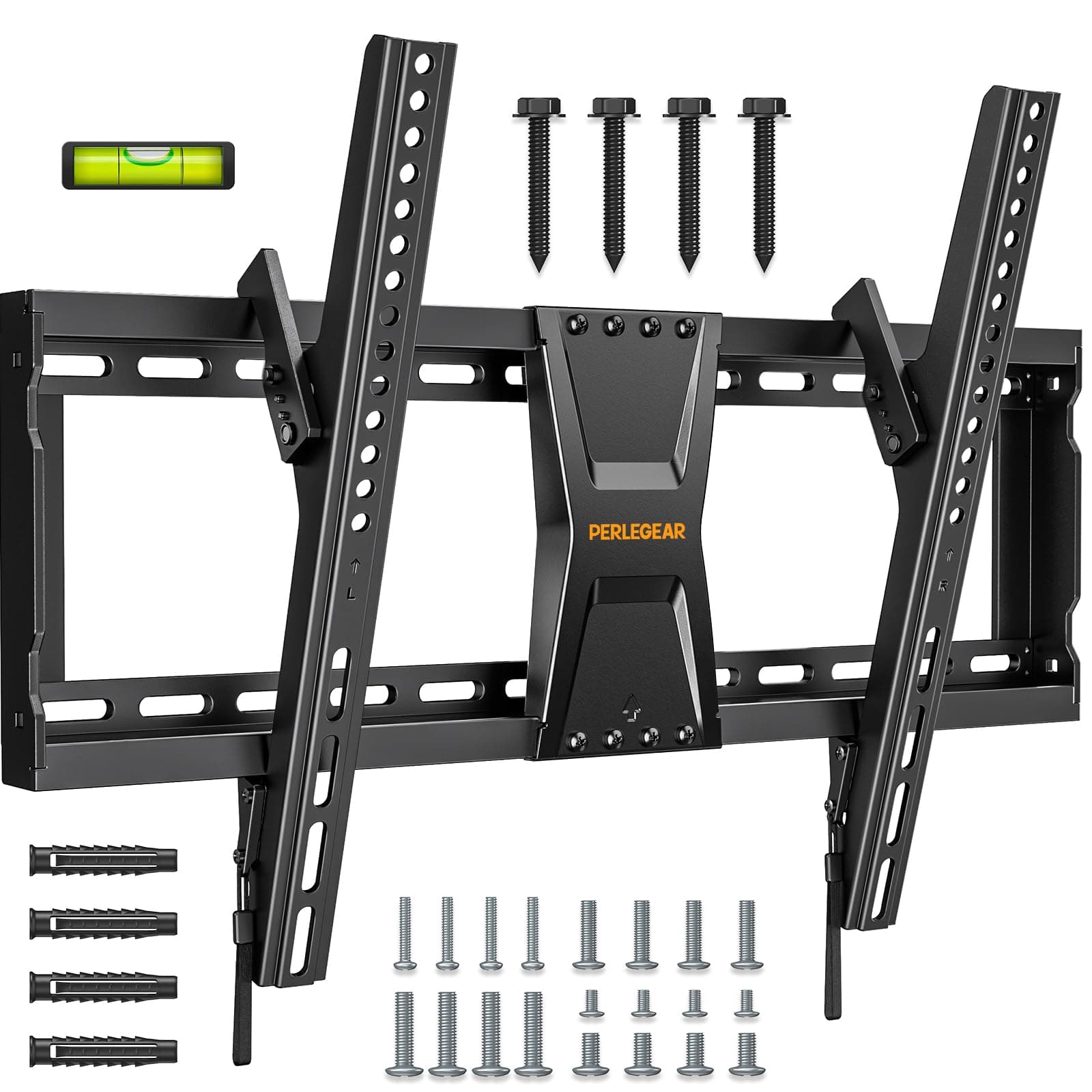 Perlegear TV Wall Bracket for Most 37–82 inch LCD LED 3D Plasma TVs up to 60kg, Slim Tilt TV Bracket for Flat or Curved TVs Max VESA 600x400mm, Large TV Wall Mount with Adjustable Pull Cords