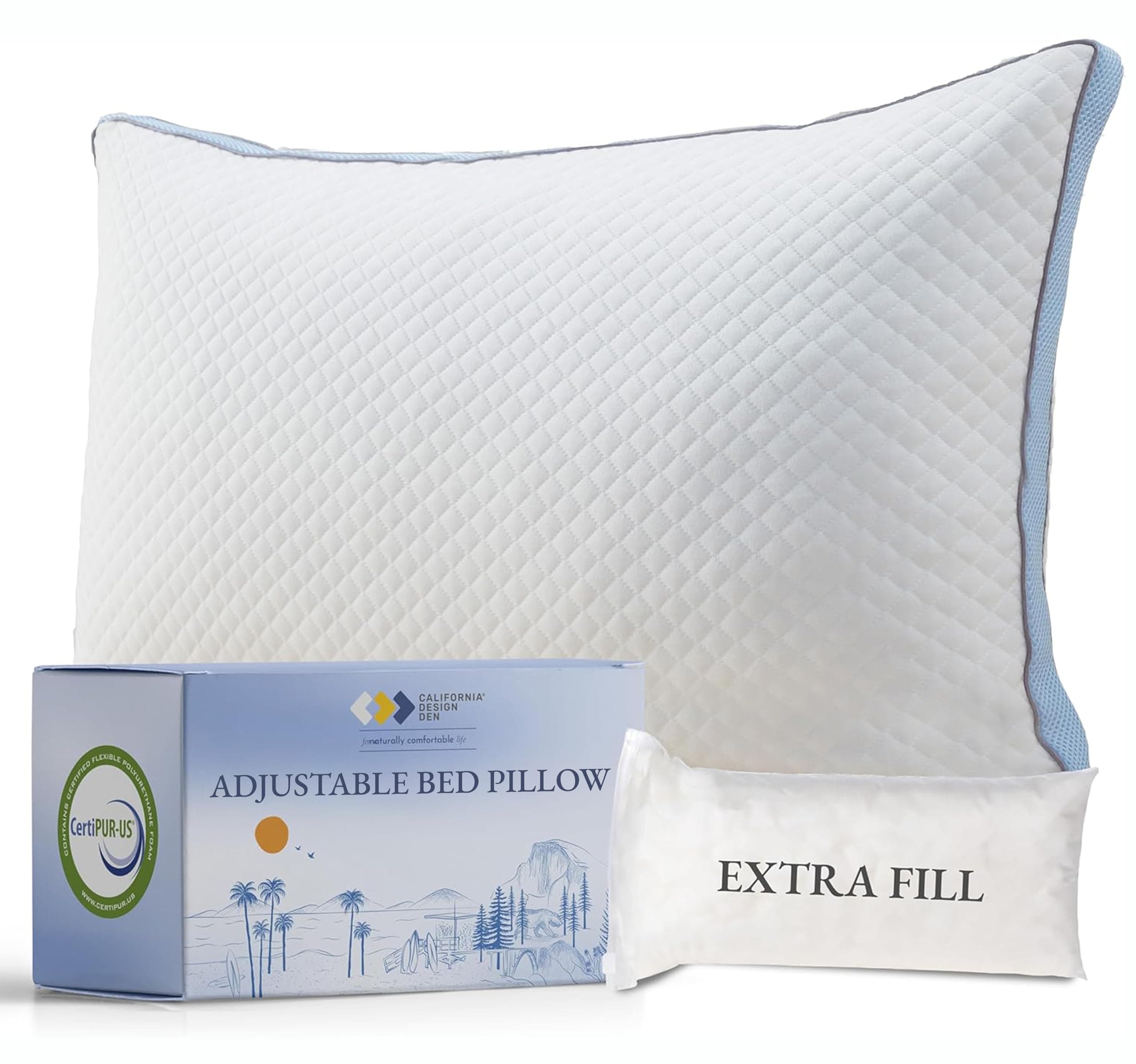 California Design Den Adjustable King Size Bed Pillow - Soft Down Alternative Fill, Adjustable Loft Memory Foam - Cooling Hotel Pillows for Back, Stomach or Side Sleepers - Medium Soft, CertiPUR-US