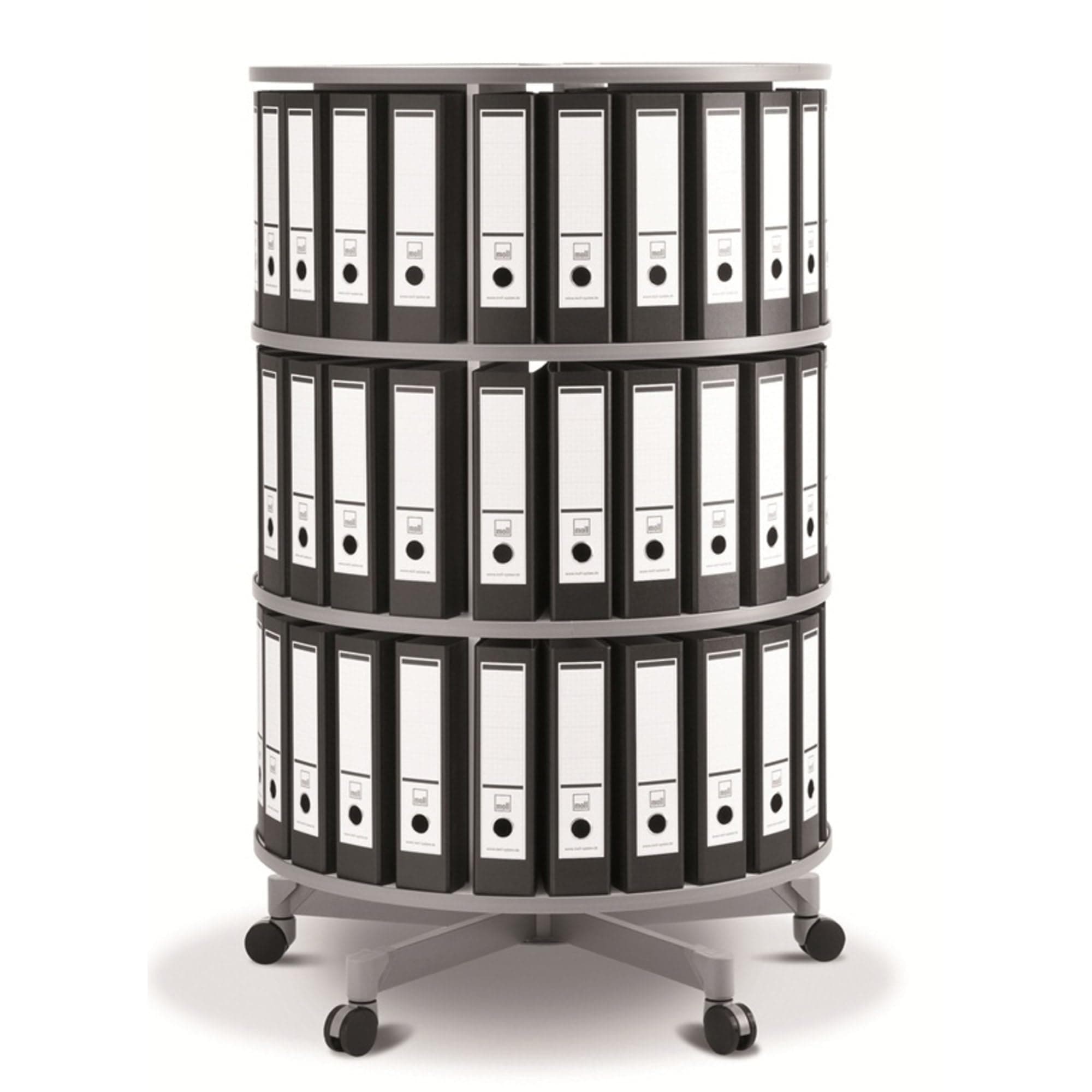 Rotating Carousel Shelving Unit - 3 Tiers, Reduces Binder Storage Footprint by up to 50%, Rotates 360°, Shelves Rotate Together, Fits Through Most Doorways, Use Top of Carousel for Added Storage