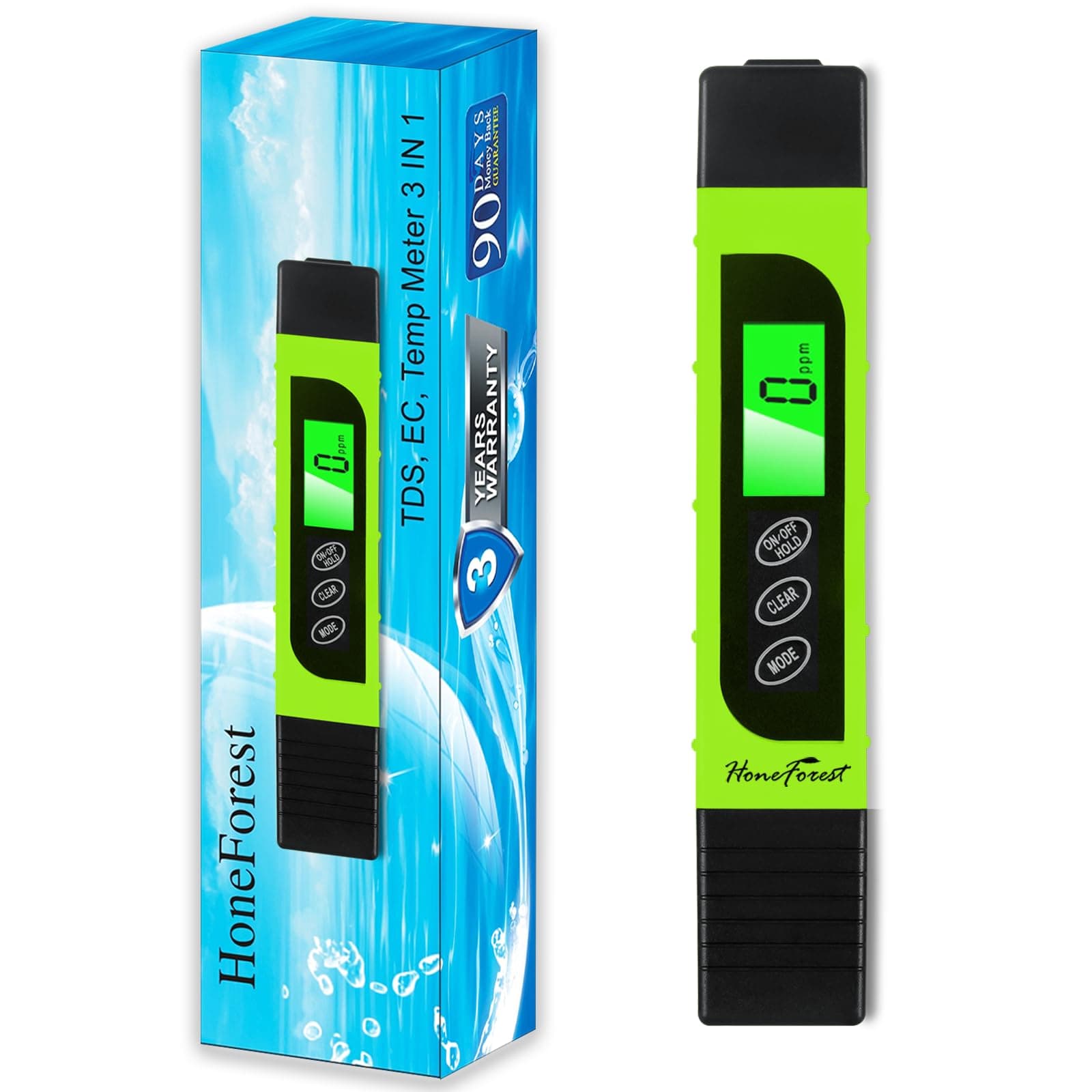 Digital TDS Meter, Accurate and Reliable, TDS, EC & Temp Meter 3 in 1, 0-9990ppm, Ideal Water Tester PPM Meter(Green)