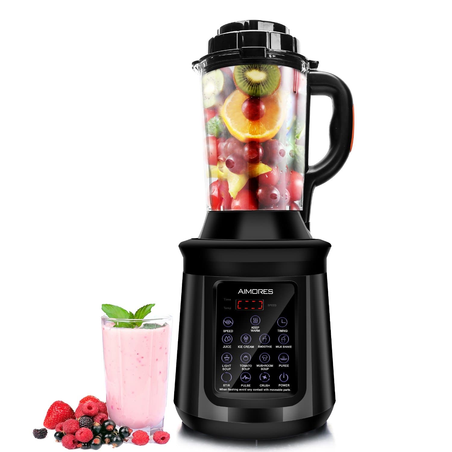 Aimores Commercial Blender - Heating Soup Maker - 8 Pre-Programmed - 62oz. Boron Glass Pitcher - Shockproof Design - LED Touch Screen Control - CE,LFGB,RoSH Certified